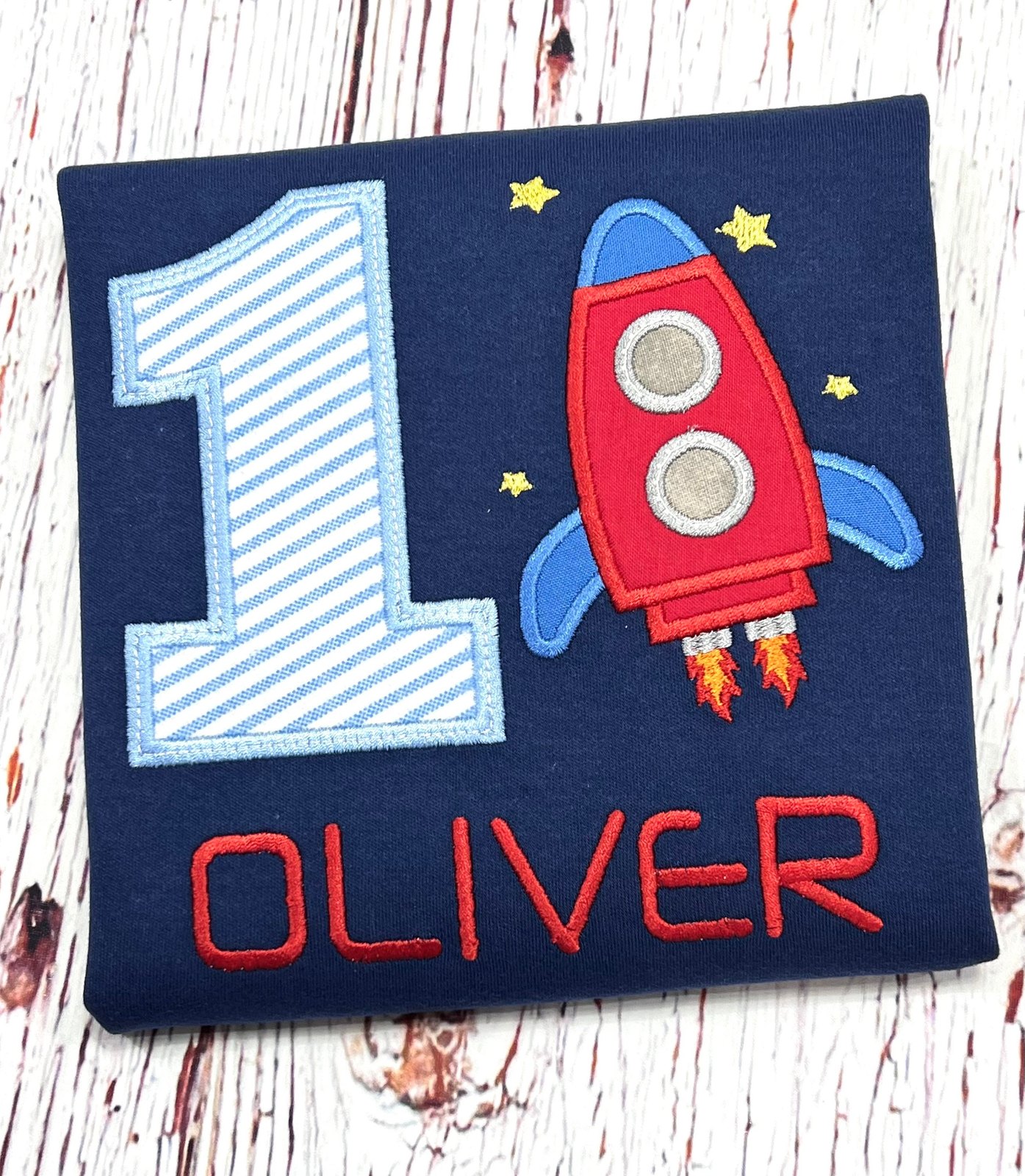 Rocket Birthday, One Year Old Boy Personalized Tee, Custom Emrboidered, Any Age