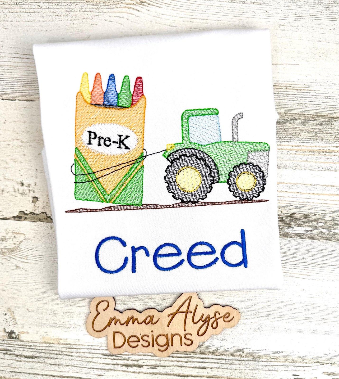 Personalized Back to School Shirt, Tractor Crayon Embroidered Boys School Shirt