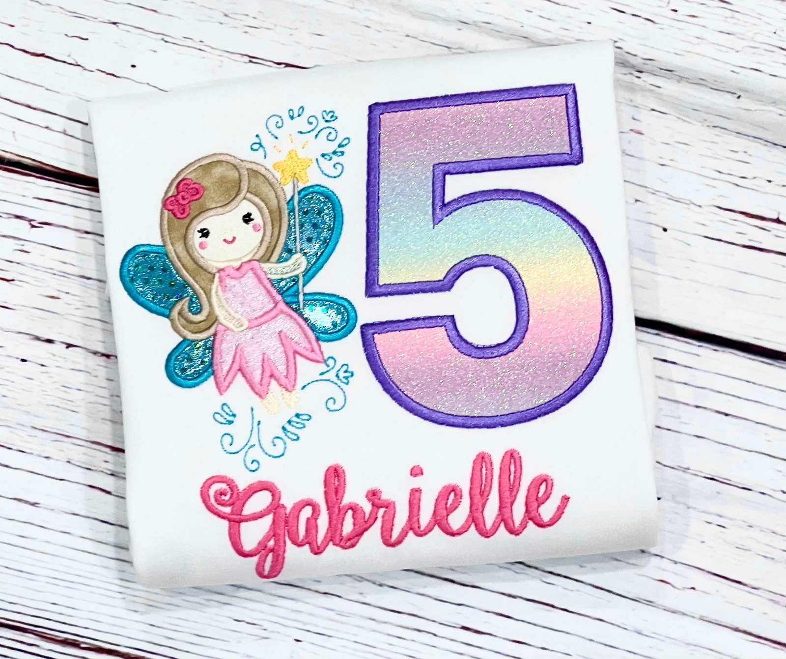 Embroidered Fairy Birthday Shirt, Personalized Girls Birthday Outfit, Custom Name & Age