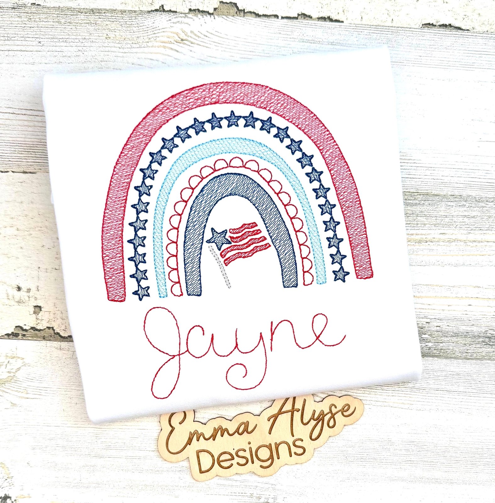 Embroidered 4th of July Independence Day Shirt Girls Patriotic Flag Tee