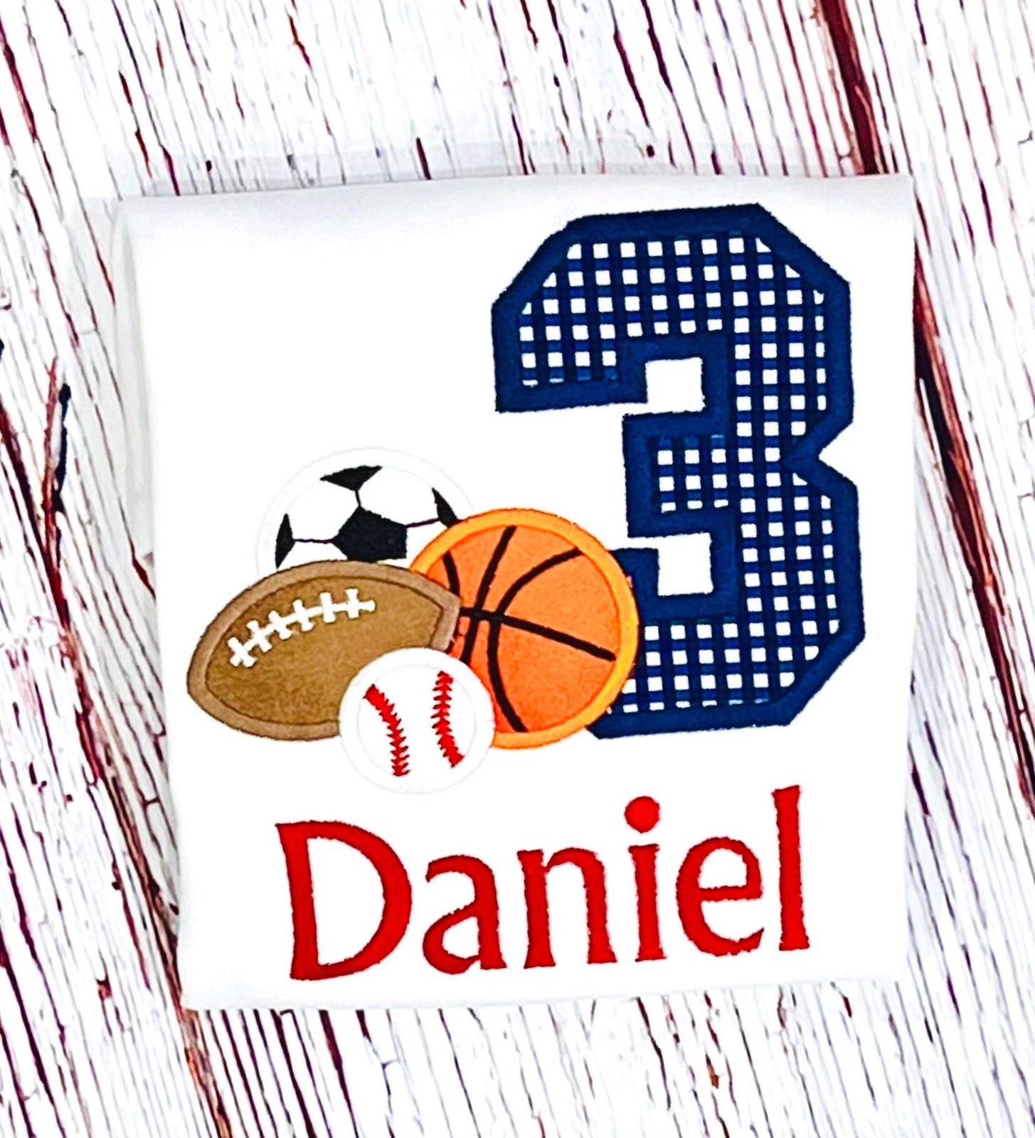 Embroidered Sports Birthday Shirt: Sibling Set Baseball, Basketball, Soccer, Football