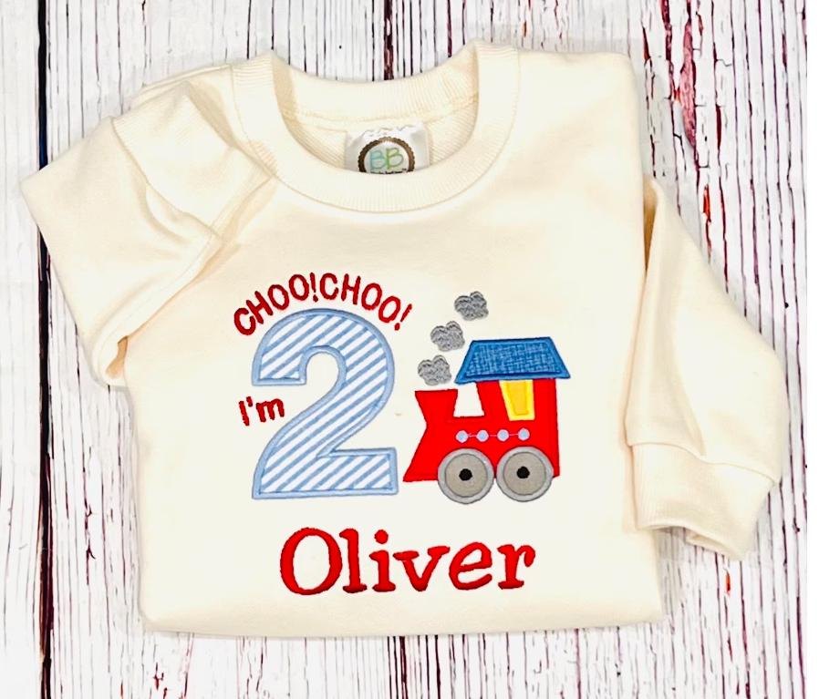 Sweatshirt Train 2nd Birthday Sweatshirt: Personalized Embroidered Party Outfit