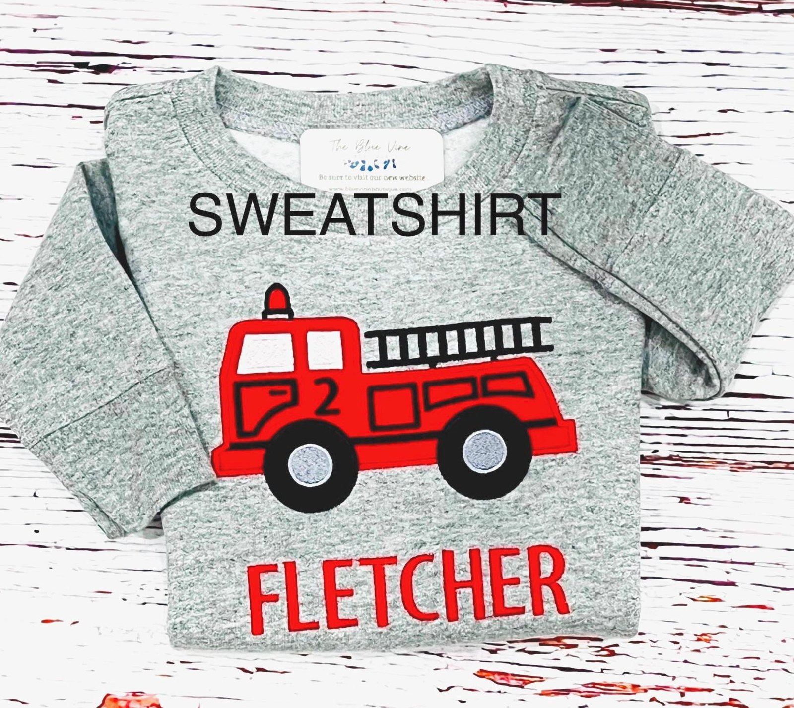 Kids SWEATSHIRT Firetruck 2nd Birthday Fire Fighter Party Sweatshirt, Any Age