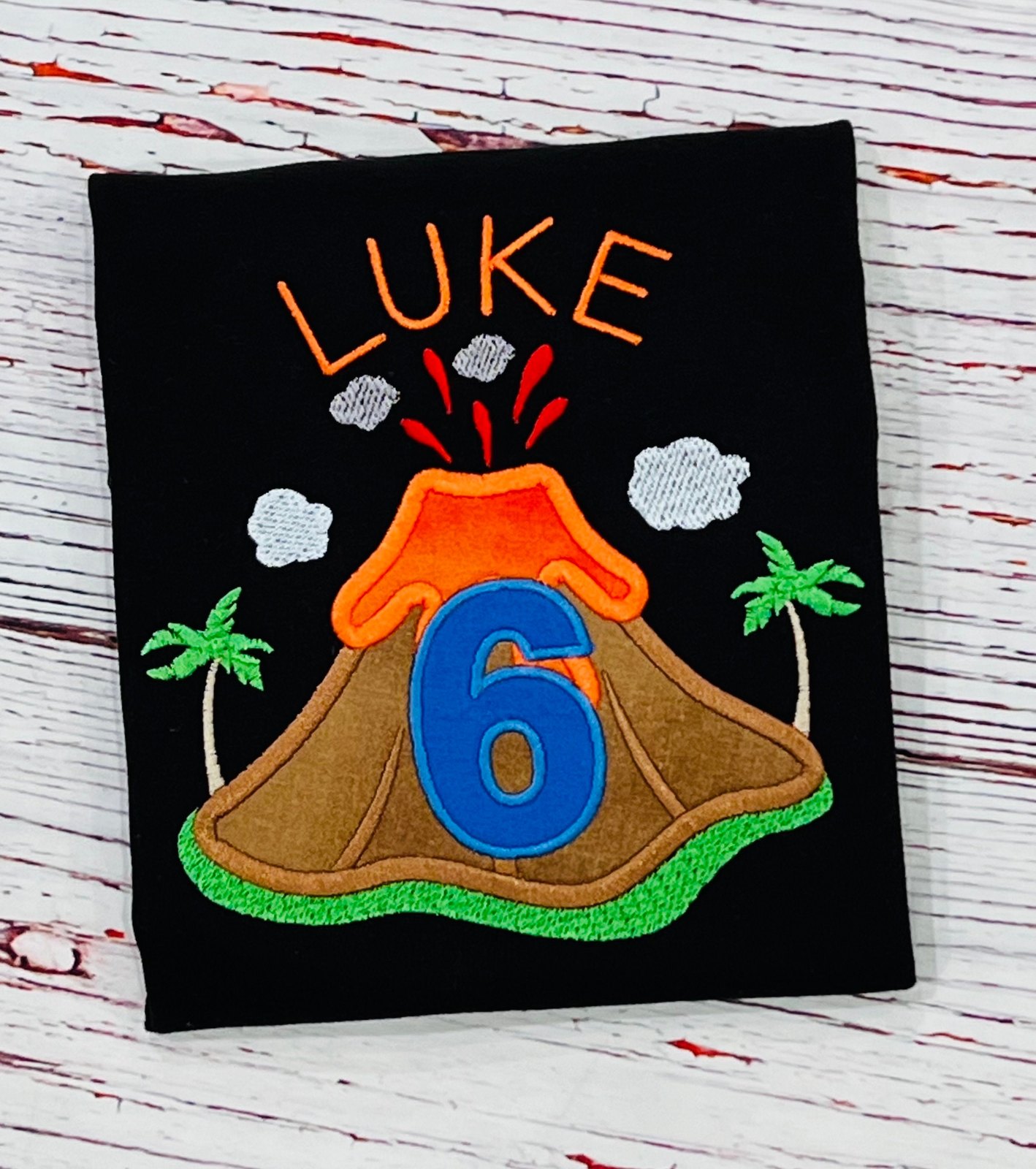 Embroidered Volcano Birthday Shirt: Custom Age T-shirt