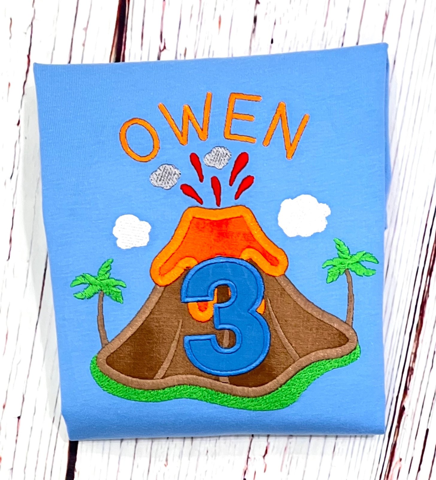 Personalized Embroidered Volcano Birthday Shirt, Custom Name & Age (3rd Birthday)