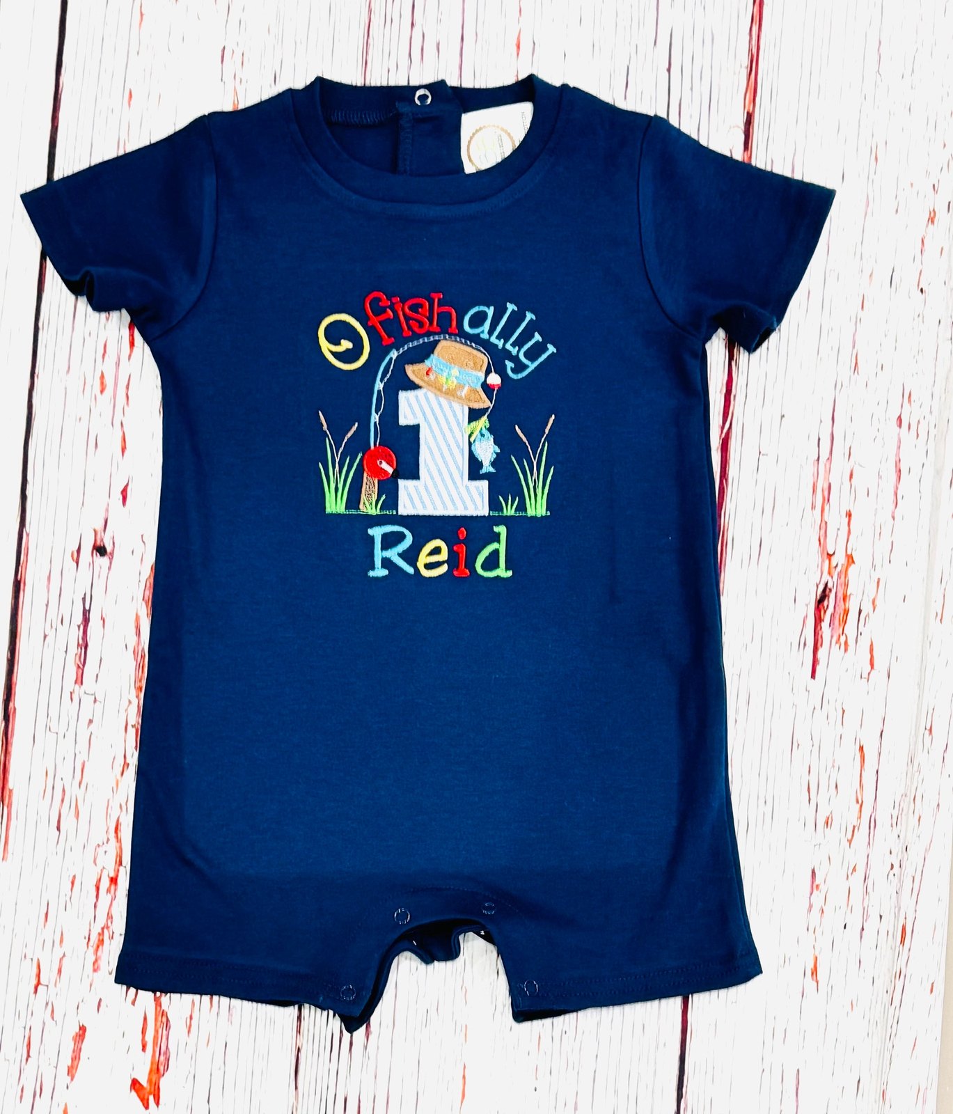 Embroidered Fishing Birthday Romper: Personalized First Birthday Outfit