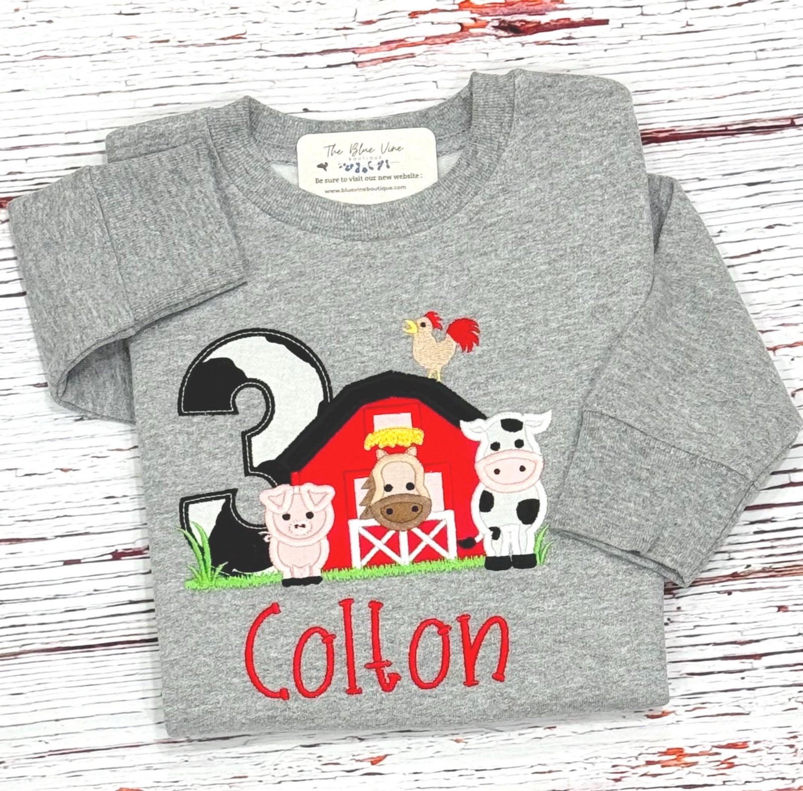Embroidered Barnyard Birthday Sweatshirt: Farm Animals, Personalized Shirt