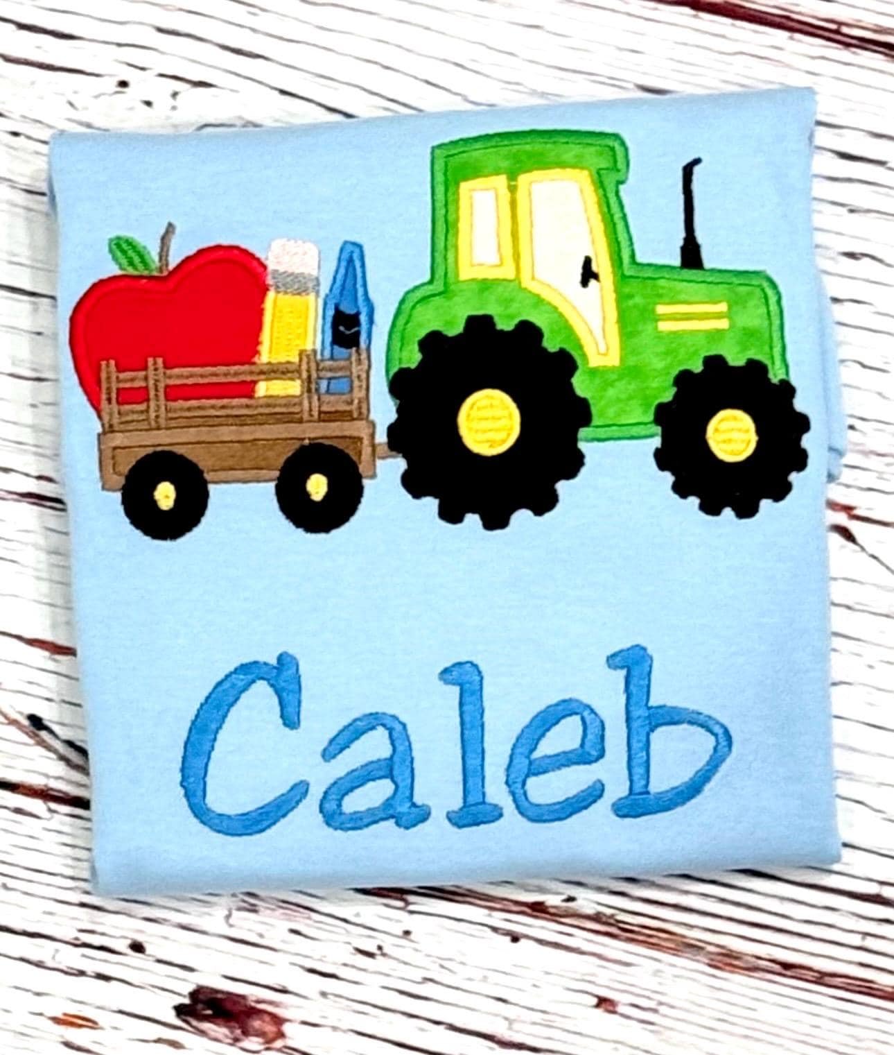 Personalized Tractor Back To School Shirt, Embroidered Crayon Outfit for Boys
