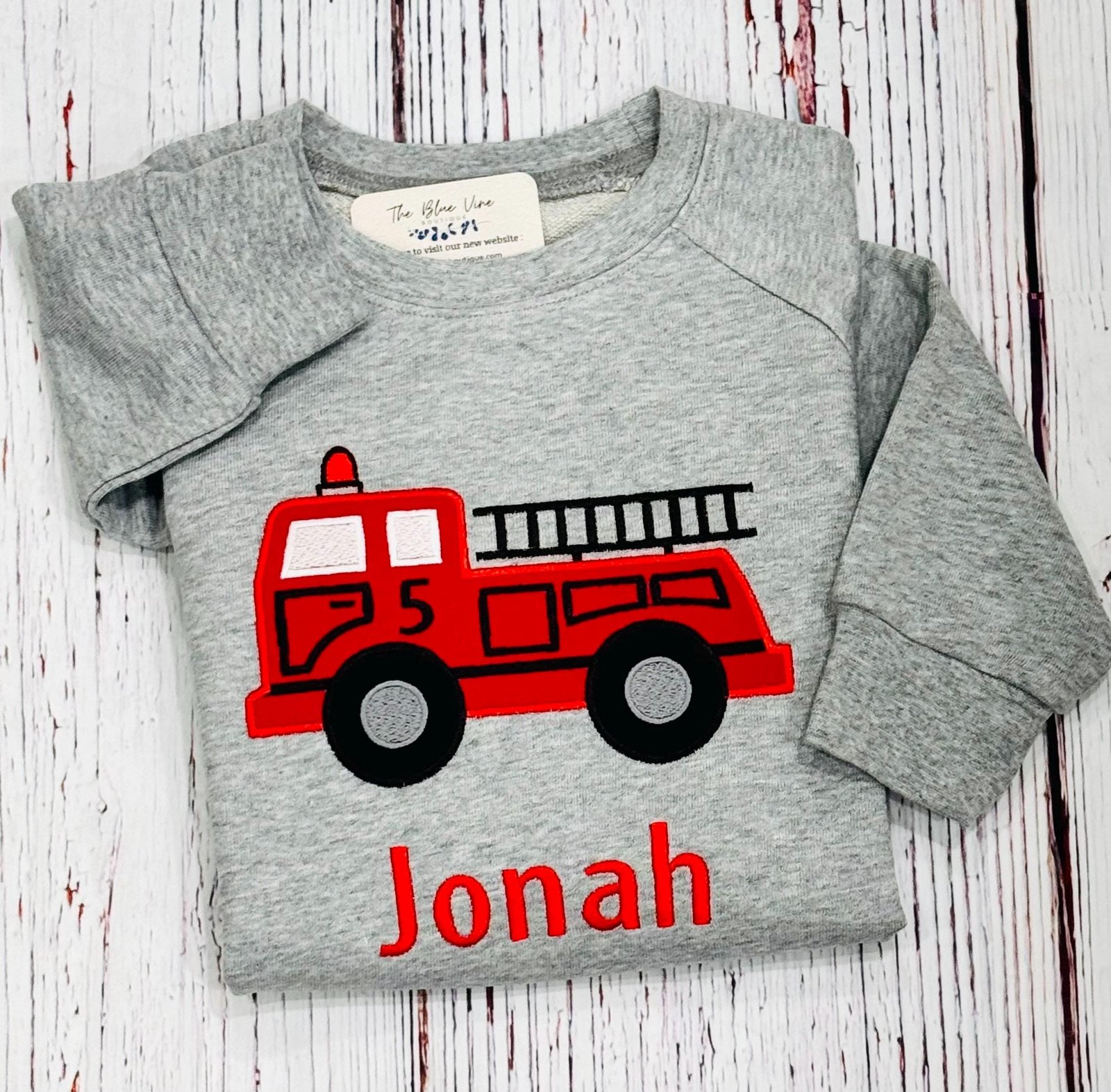 Firetruck Birthday Sweatshirt, Personalized Embroidered Firefighter Shirt Outfit for Boys & Girls Any Age