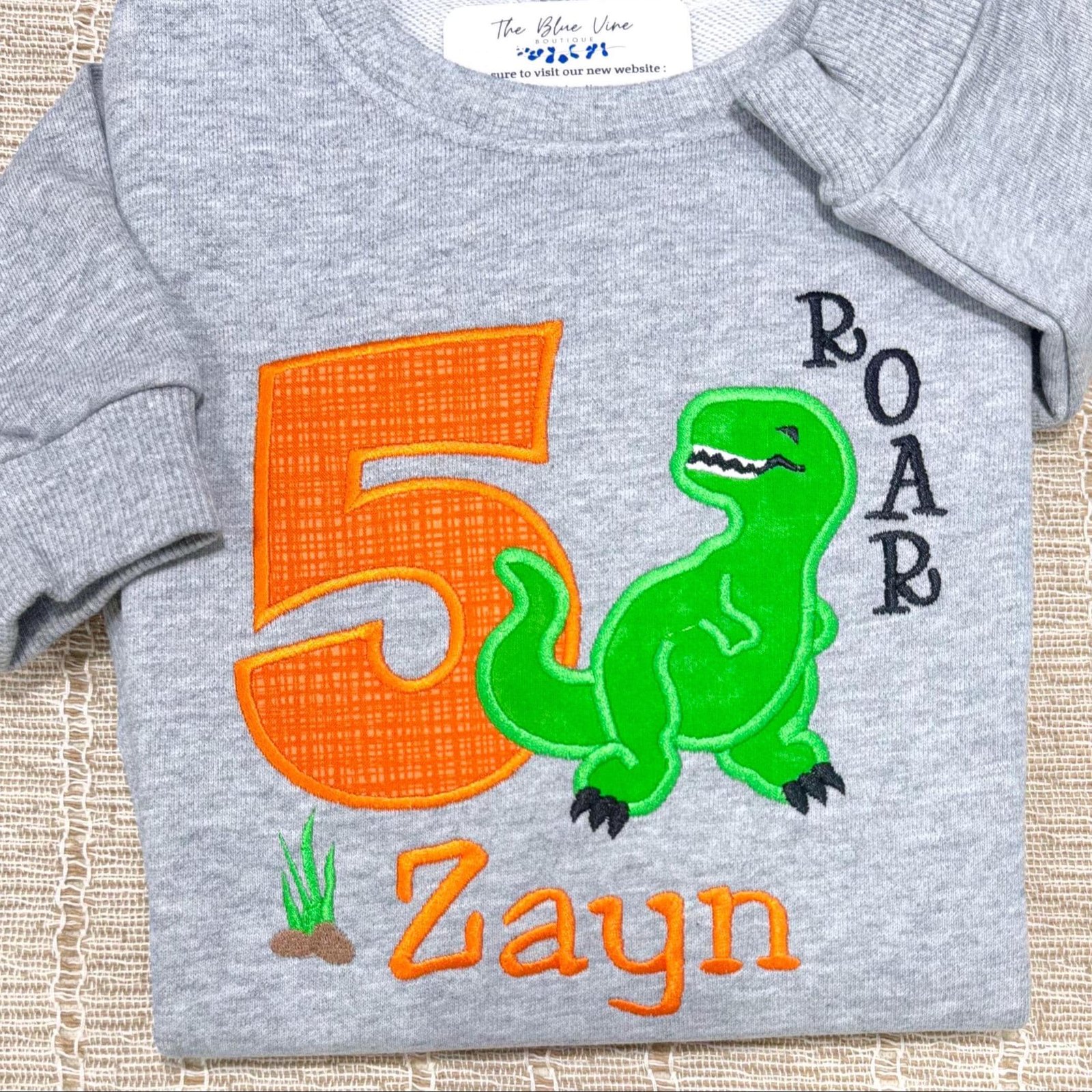 Embroidered Dinosaur Birthday Sweatshirt: Personalized TRex Party Tee