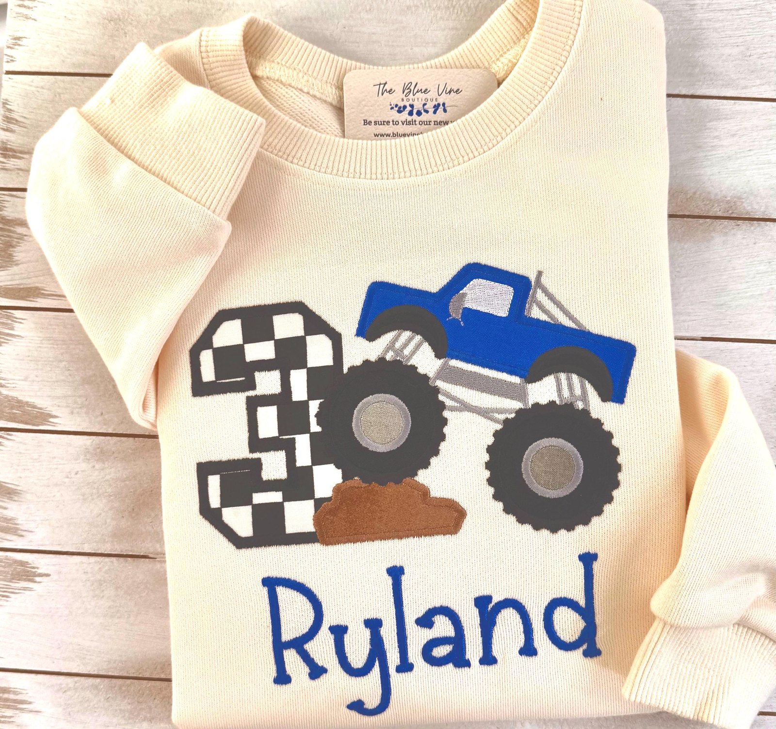 Monster Truck Birthday Embroidered Party Shirt For Boy or Girl Big Truck Age 1 2 3 4 5 6 7 8 9u