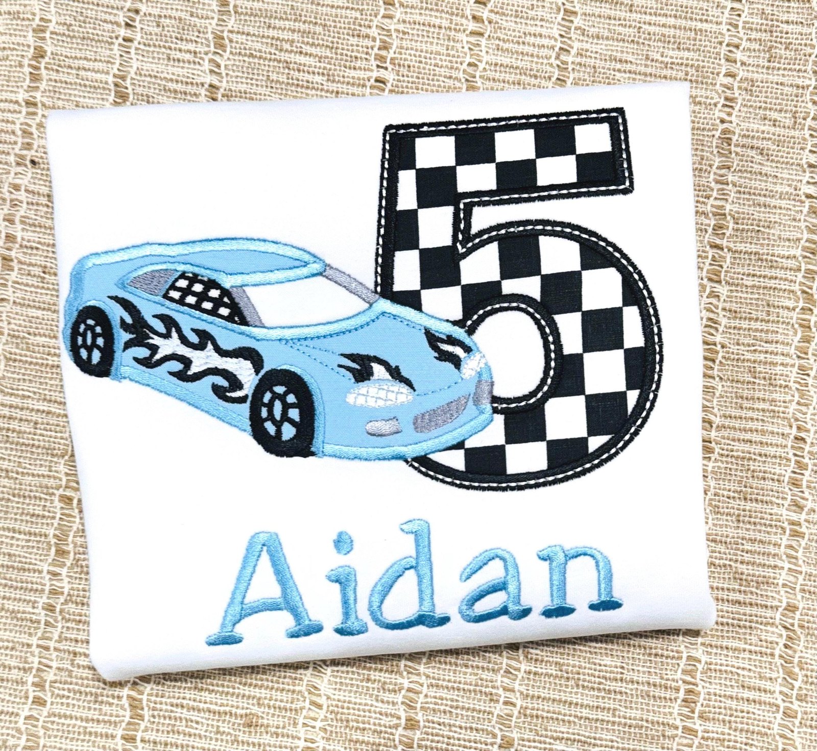 Personalized Race Car Birthday Shirt, Custom Name Age Tee, Embroidered Sibling Sets