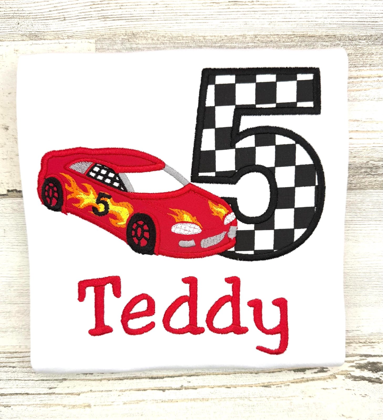 Embroidered Race Car Birthday Shirt: Personalized Racing Party Tee