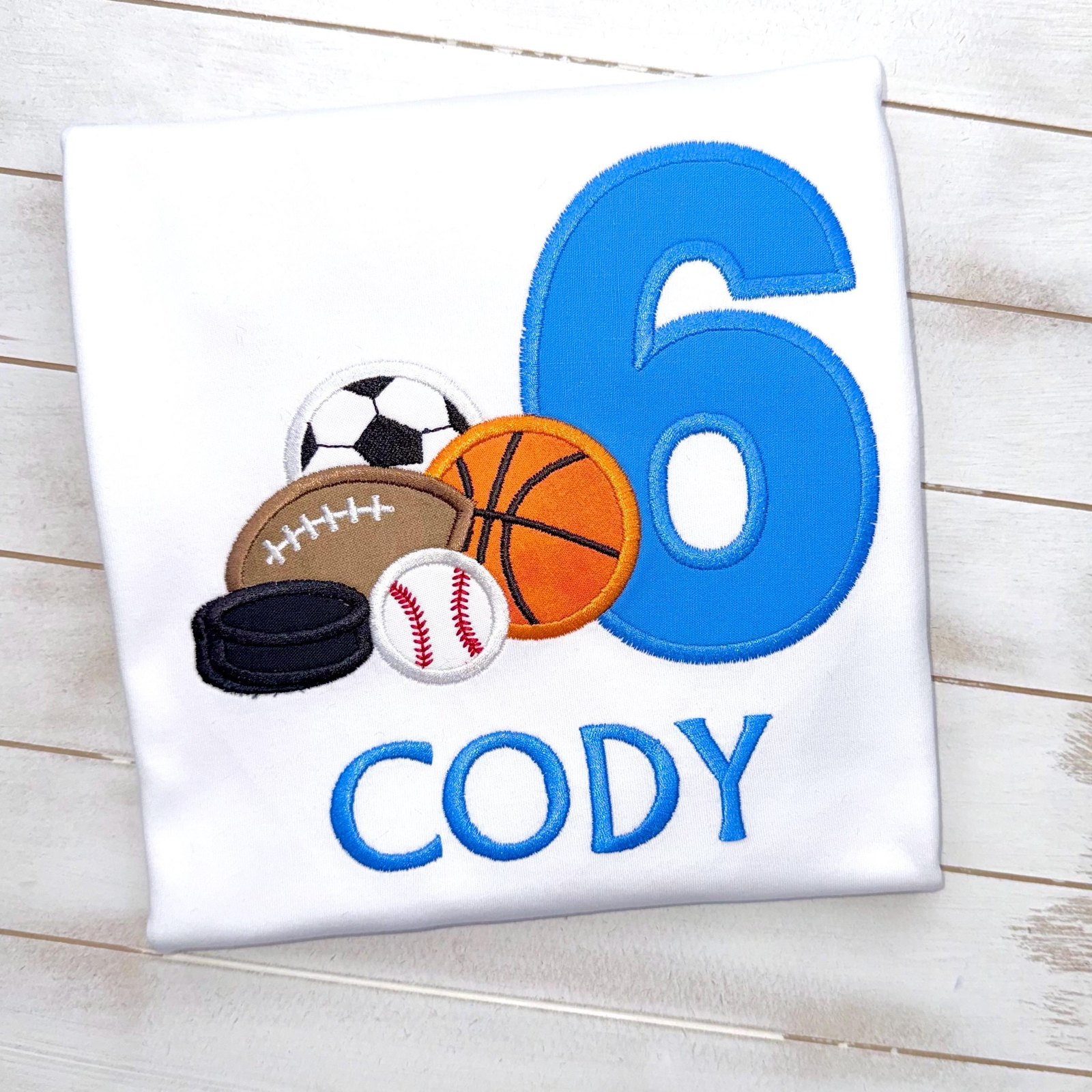 Personalized Embroidered Sports Birthday Shirt, Boys Football Basketball Soccer Hockey (Customizable)