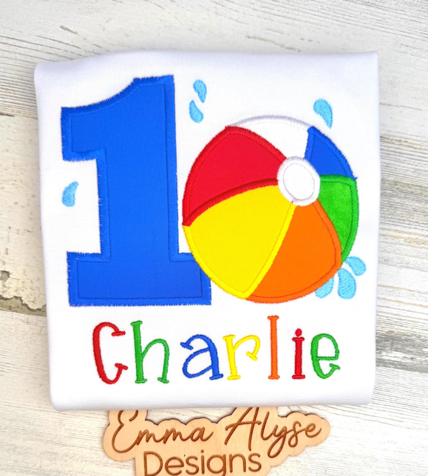 Personalized Beach Ball Birthday Shirt, Summer Party Outfit (Embroidered)