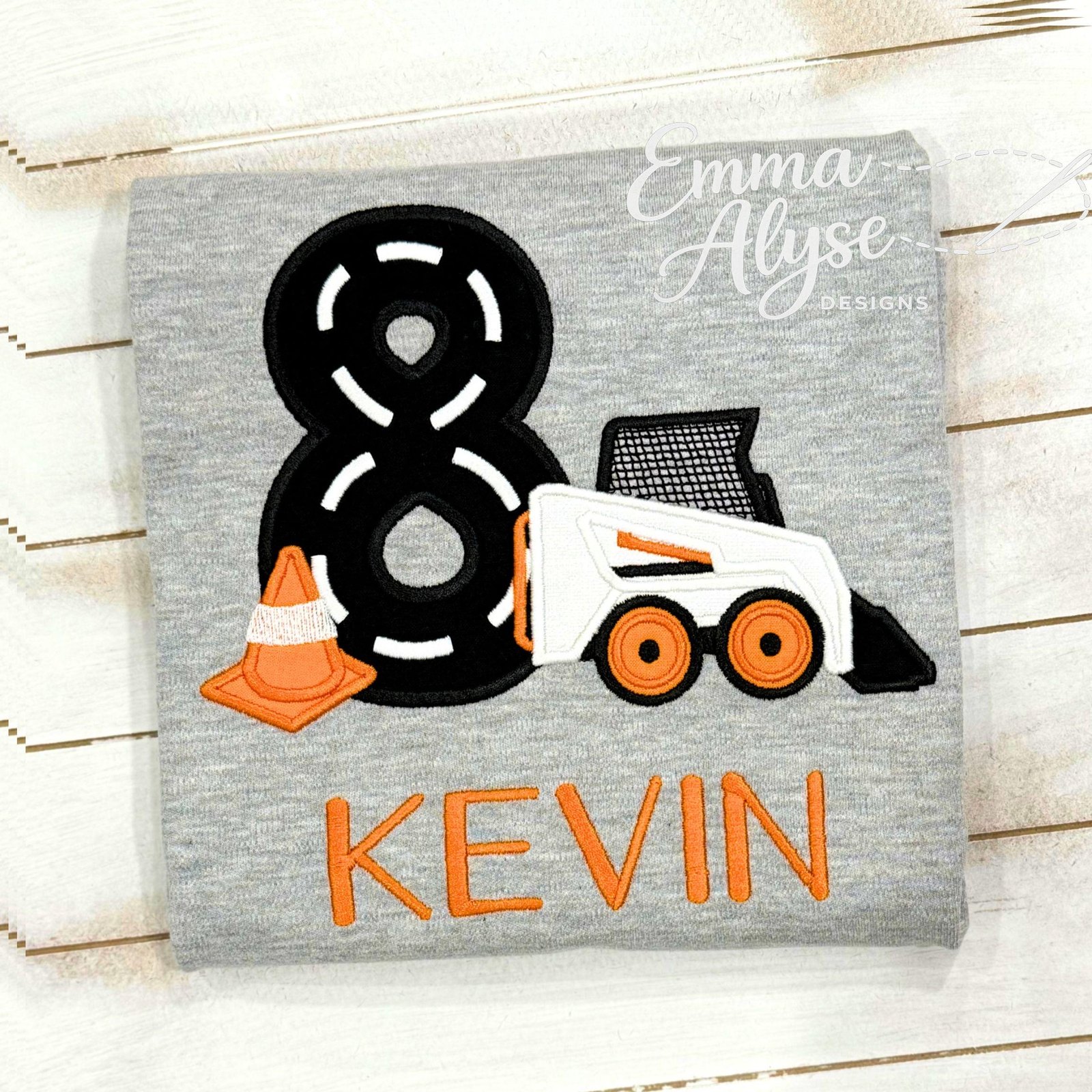 Embroidered Skid Steer 8th Birthday Shirt: Construction Digger Party Tee Any age