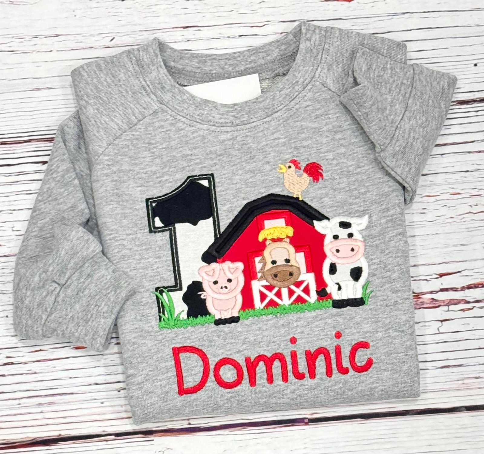 Embroidered Barnyard 1st Birthday Sweatshirt, Personalized Farm Animals Party Shirt