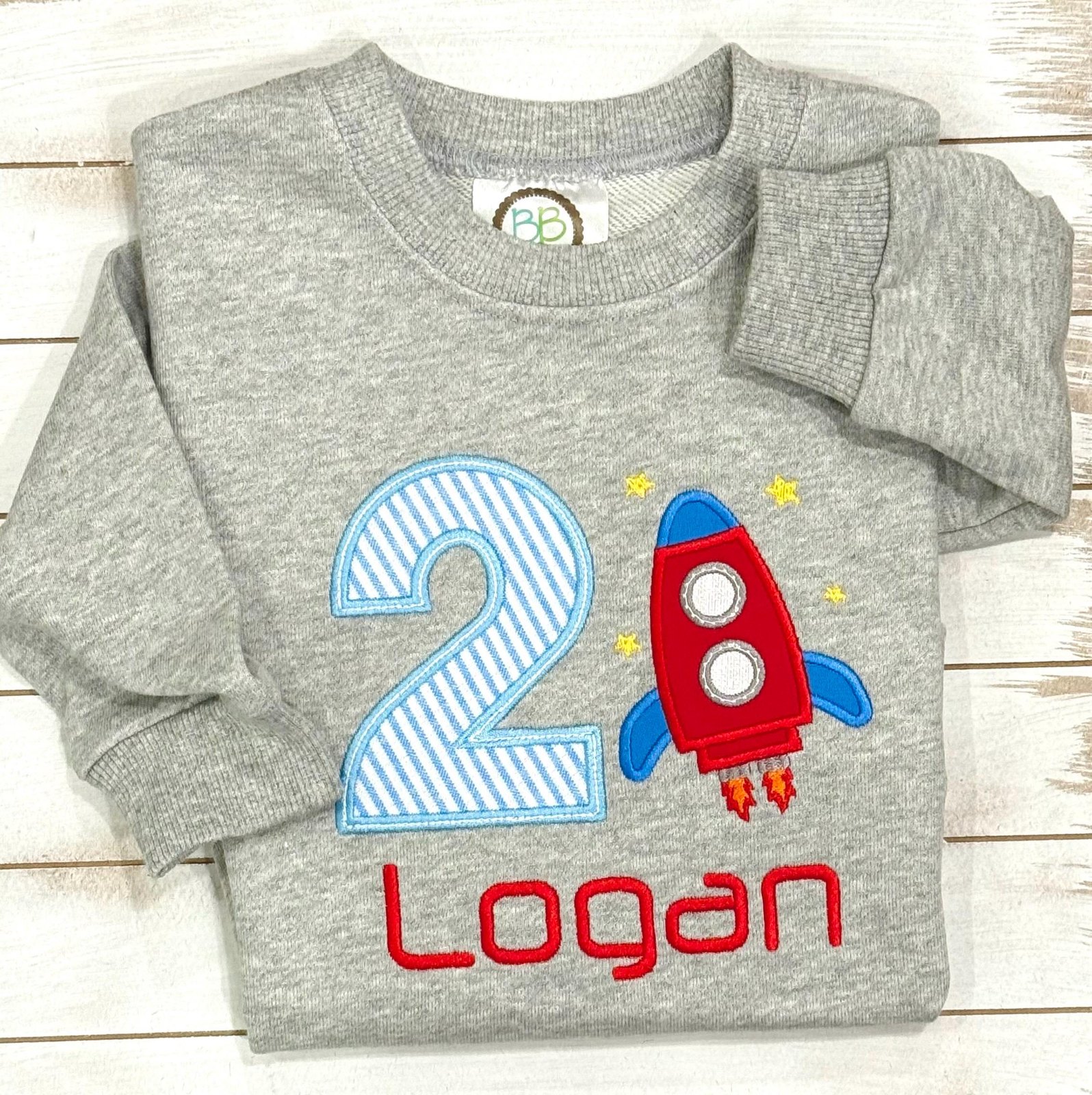 Sweatshirt Rocket Birthday: Embroidered Space Shirt, Any Age Boy or Girl