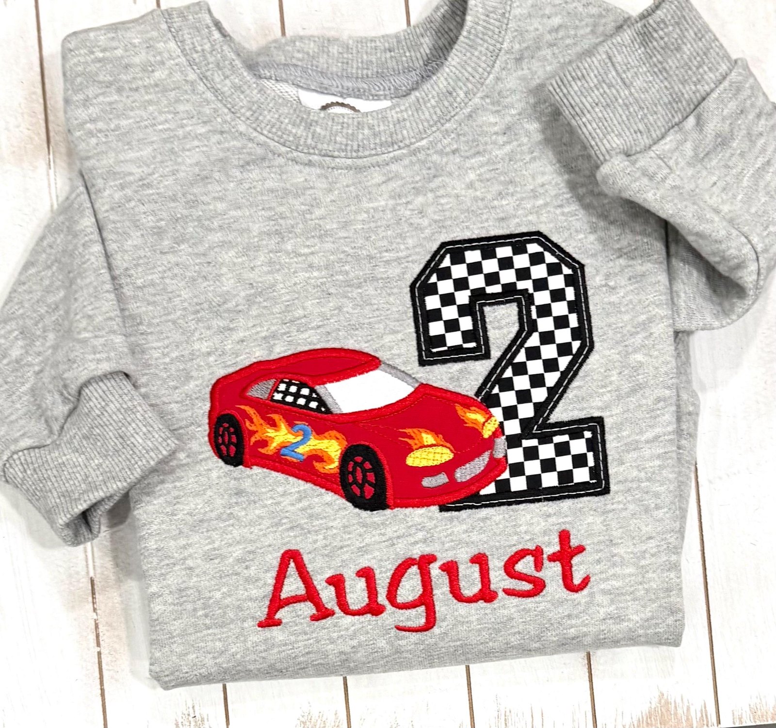 Embroidered Race Car Birthday Sweatshirt, Personalized Gift