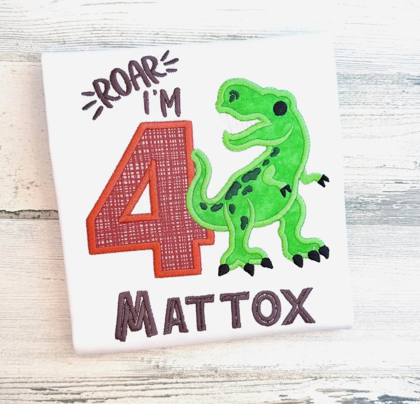 Personalized Dinosaur Birthday Shirt, Embroidered Dino Tee, Boy or Girl, Any Age