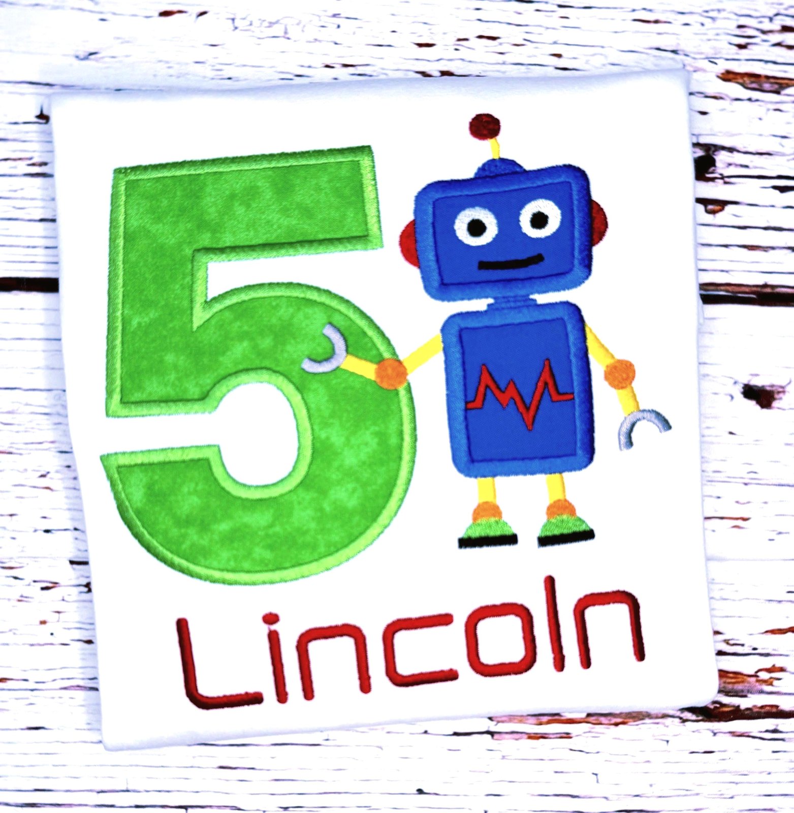 Robot Birthday Shirt, Personalized Embroidered Boys Tshirt, Custom Name and Age Tee