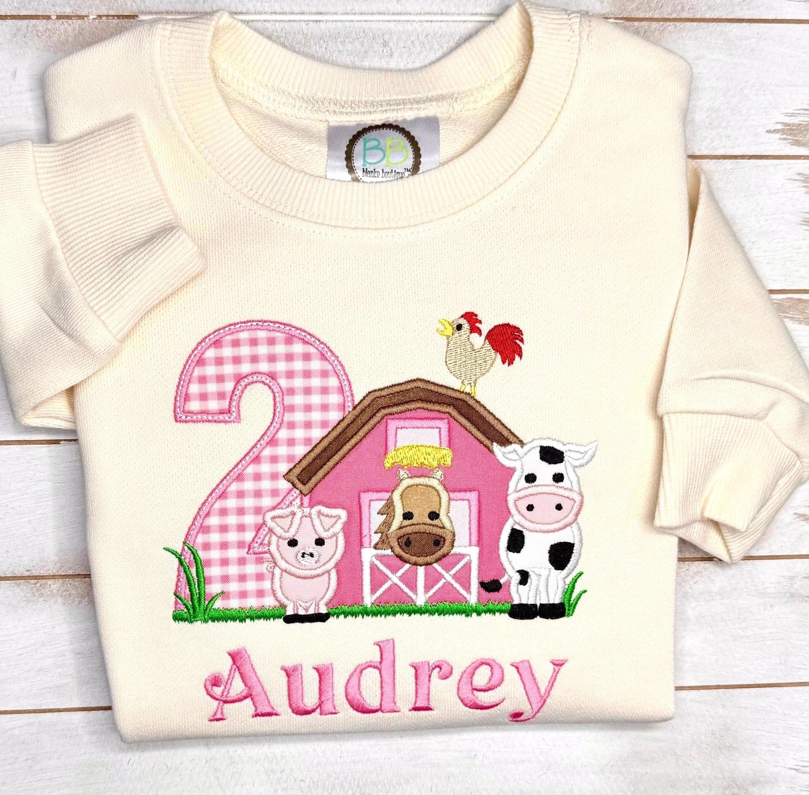 Barnyard Birthday SweatShirt: Girls Pink Farm Shirt