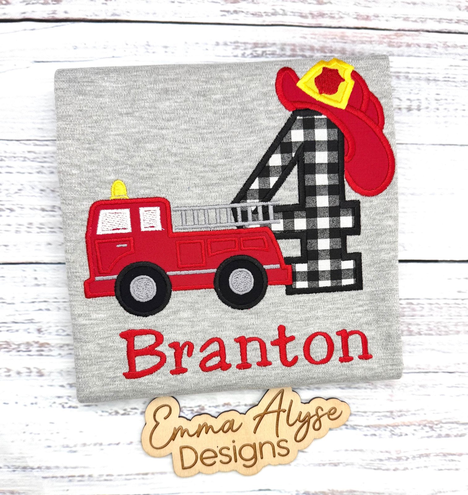 Fire Truck Birthday Shirt: Any Age, Custom Embroidered Personalized Firefighter Tee