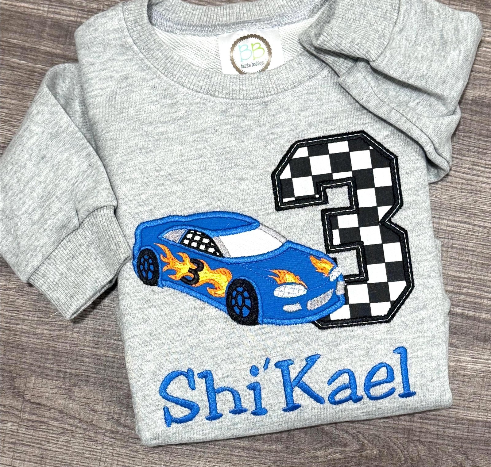 SWEATSHIRT Race Card Birthday Any Age: Custom Embroidered Personalized Big Truck Shirt