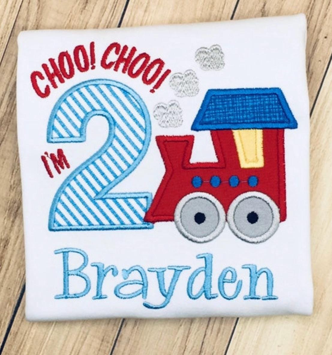 Embroidered 2nd Birthday Train Shirt, Personalized Choo Choo Toddler Boy Outfit