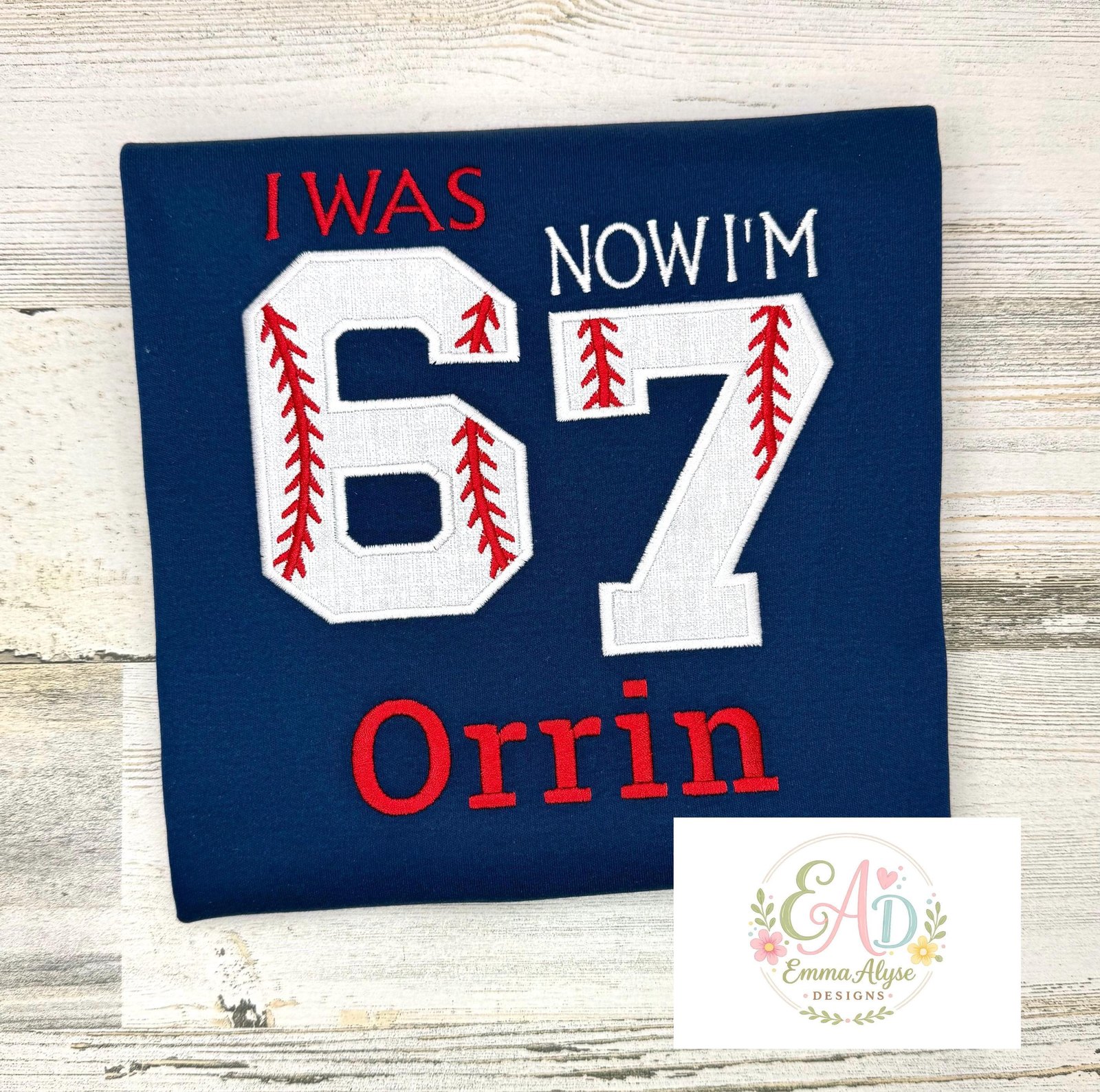 Baseball I Was 6 Now I'm 7 Embroidered Birthday Shirt, Custom Name Tee