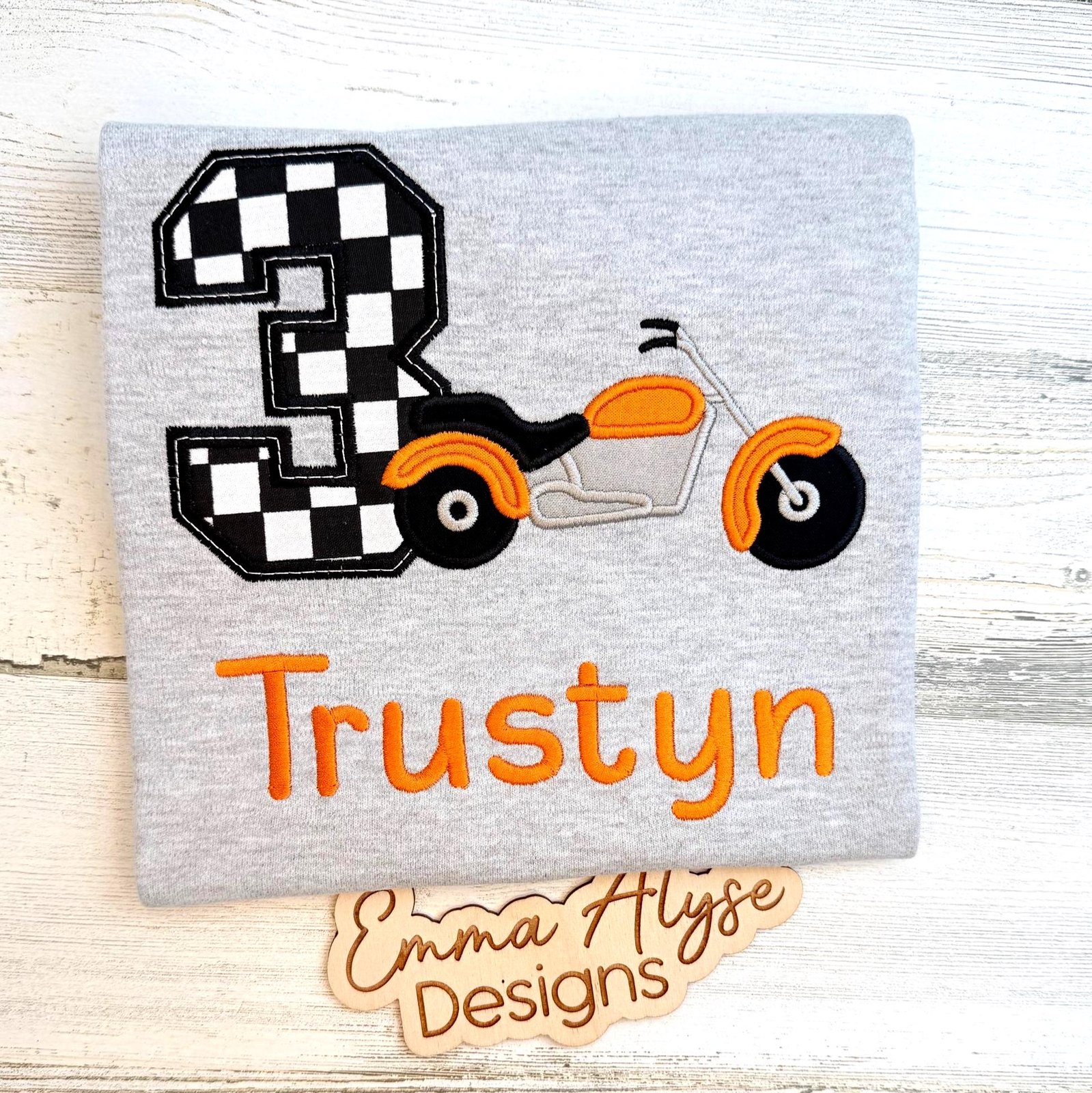 Personalized Motorcycle Birthday Shirt, Embroidered Biker Outfit, Custom Name Age