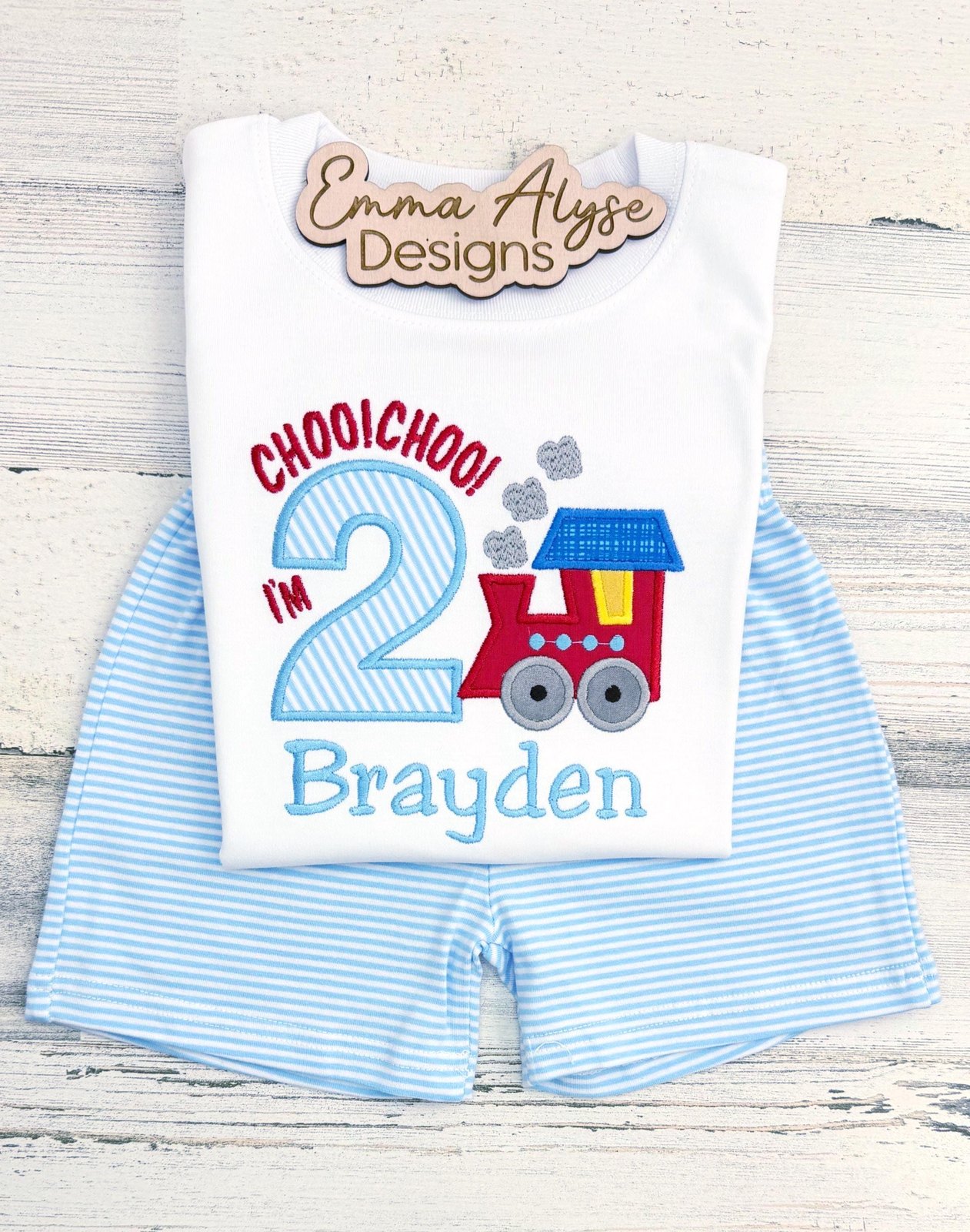 Personalized Embroidered Train Birthday Shirt, Choo Choo 2nd Birthday Outfit