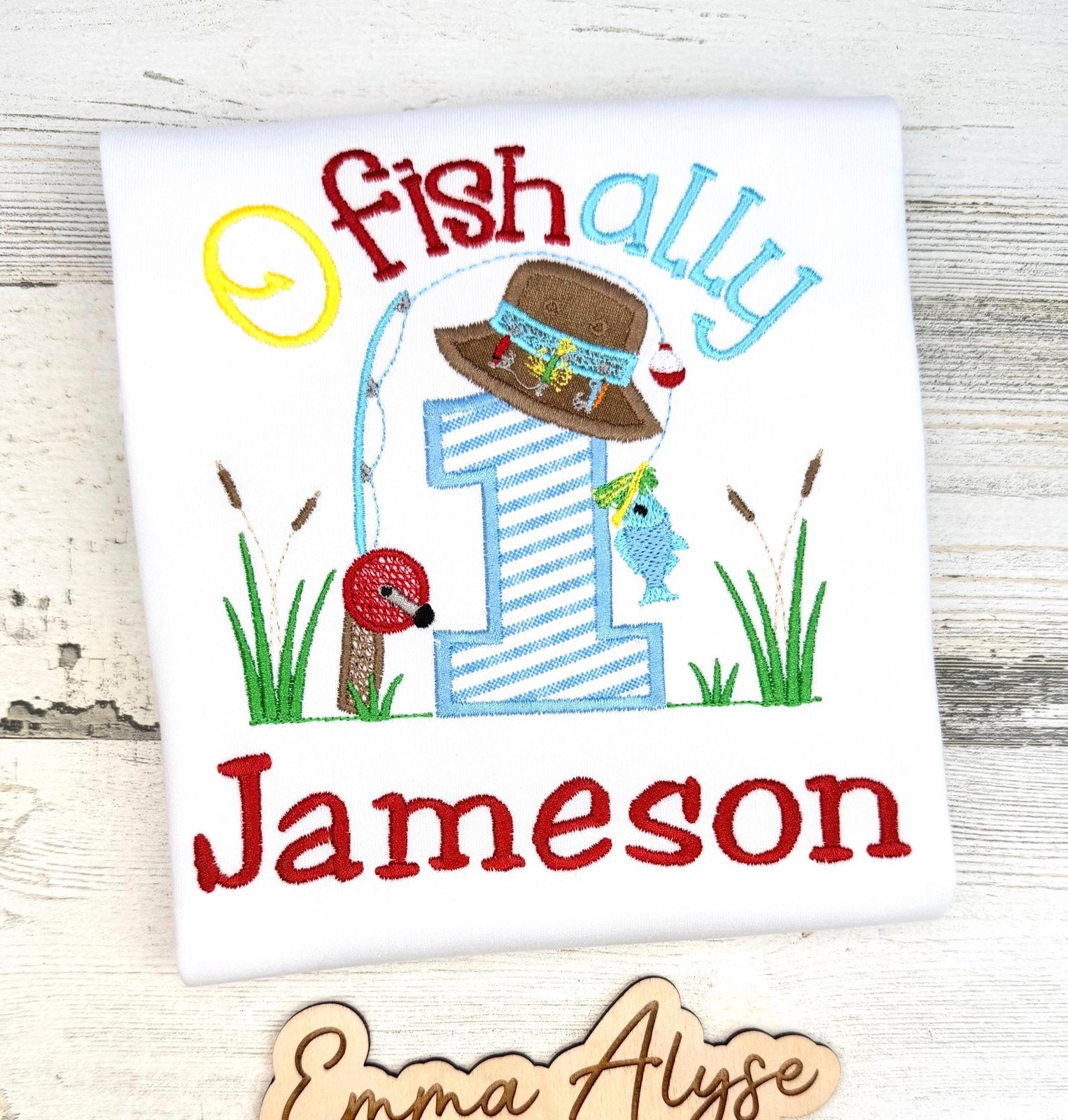 Fishing 1st Birthday Shirt, Personalized Ofishally One Embroidered Boy Tee