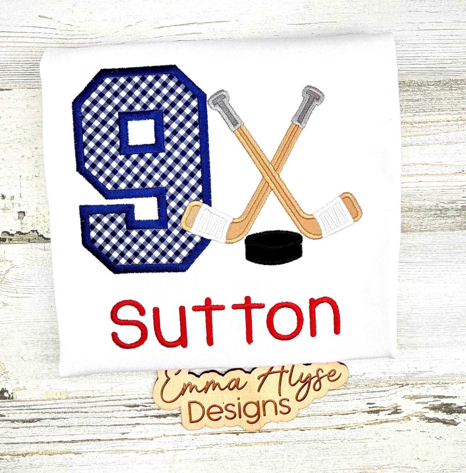 Embroidered Hockey 9th Birthday Shirt: Custom Age, Colors