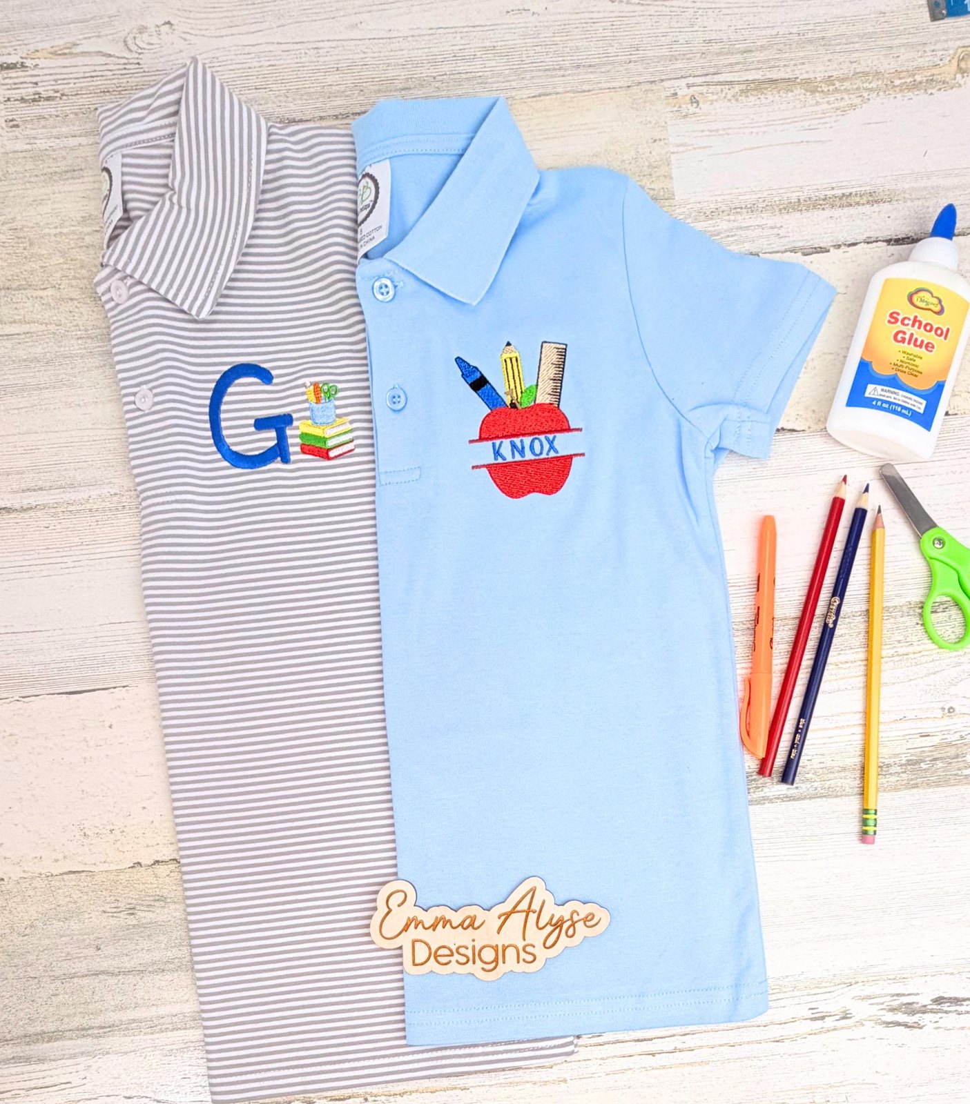 Personalized Boys Embroidered Polo Shirt | Back to School Apple Design