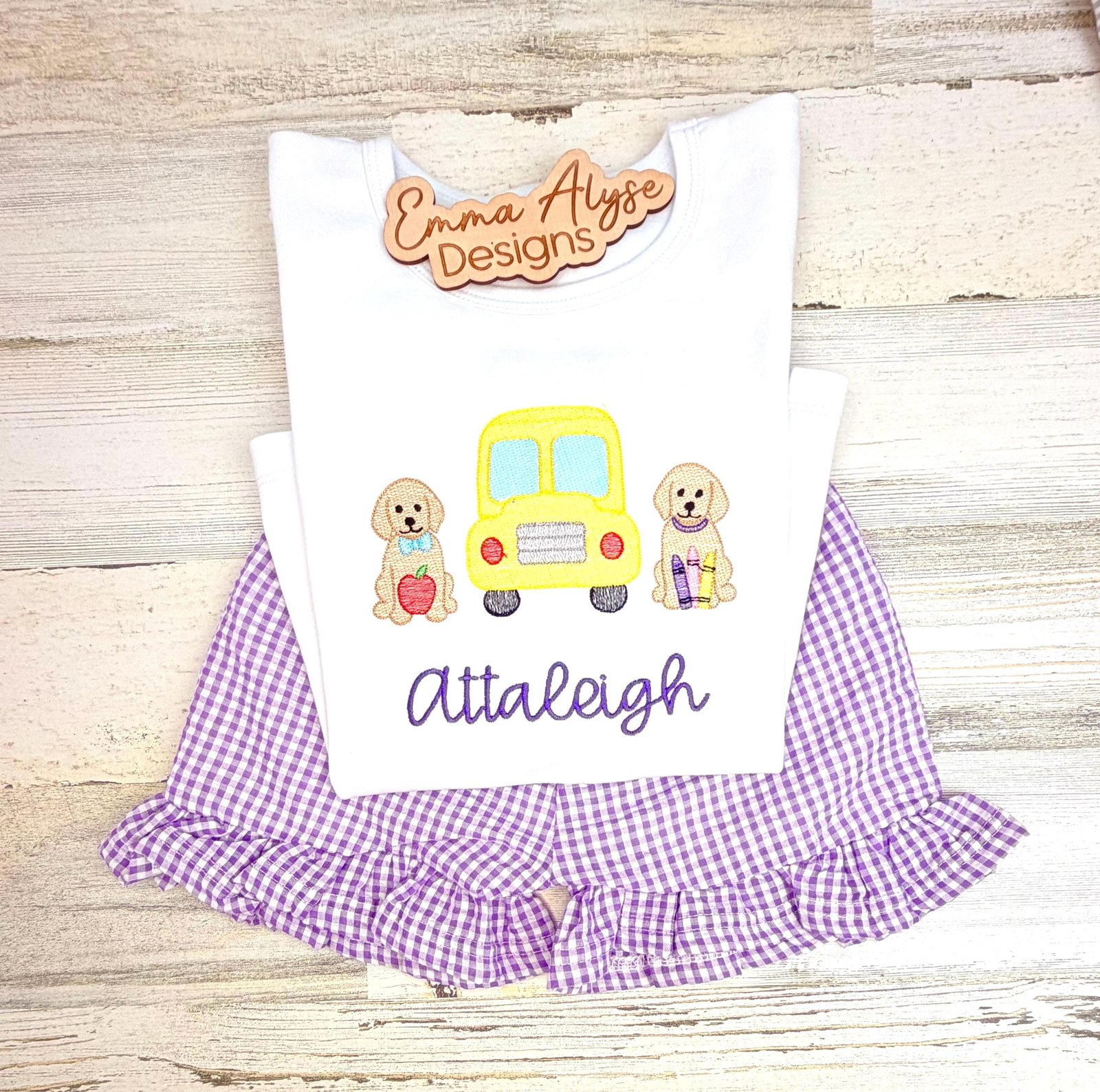 Embroidered Puppy School Bus Shirt, Personalized First Day Outfit