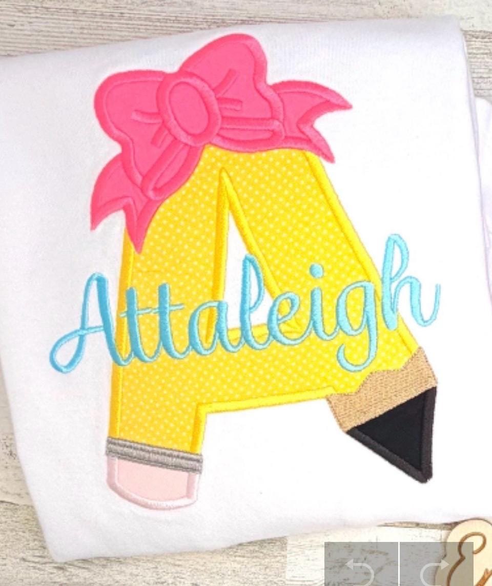 Personalized Embroidered Pencil Bow Shirt, First Day of School Outfit