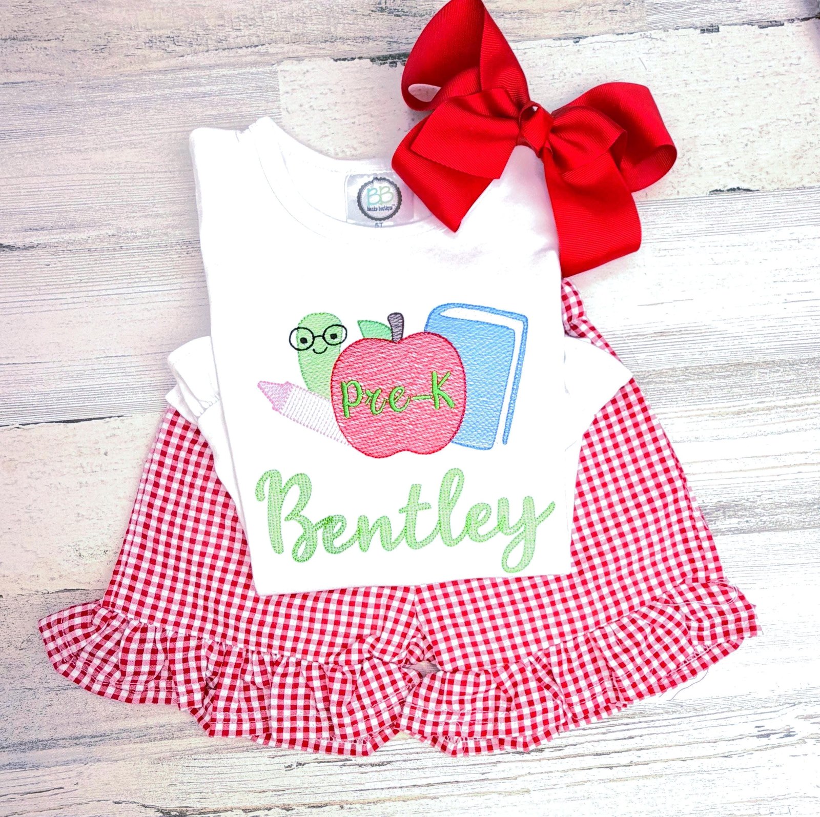 Embroidered Personalized First Day of School Shirt, Apple Preschool Outfit, Kindergarten Tee