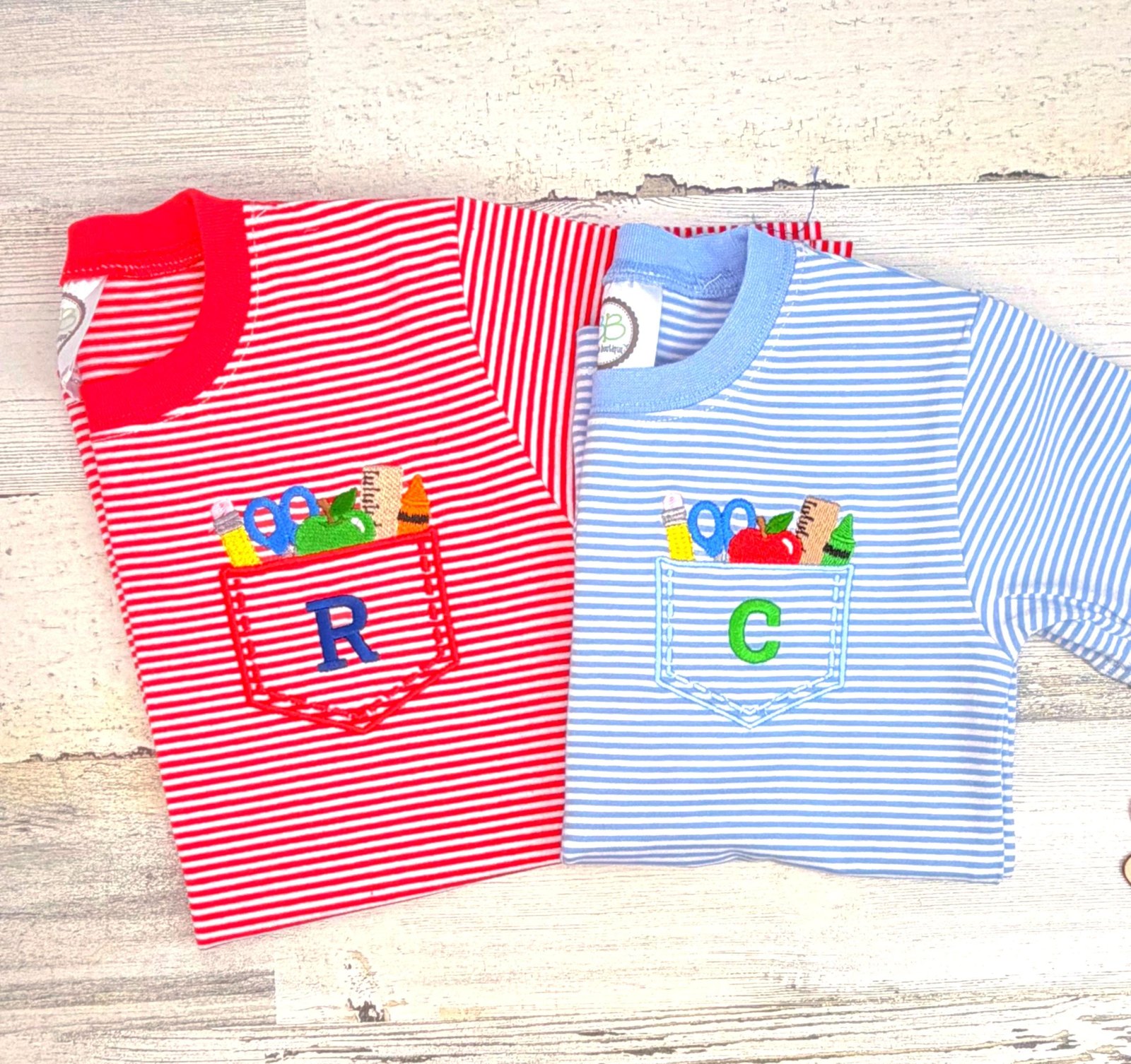 Boys Back to School Shirt, Personalized Embroidered Faux Pocket School Supplies Tee