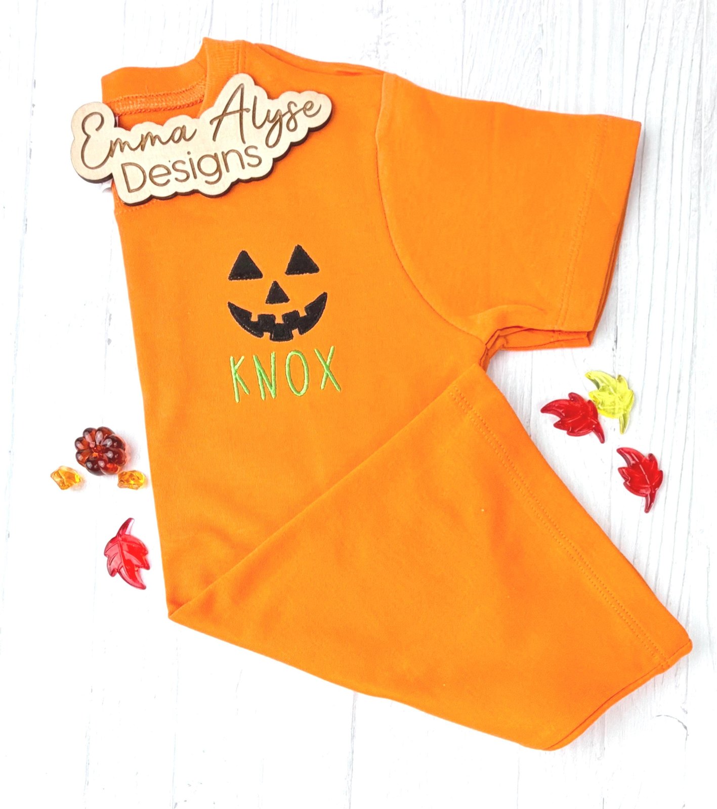 Personalized Embroidered Halloween Shirt, Mini Jack-O-Lantern, Fall Tee