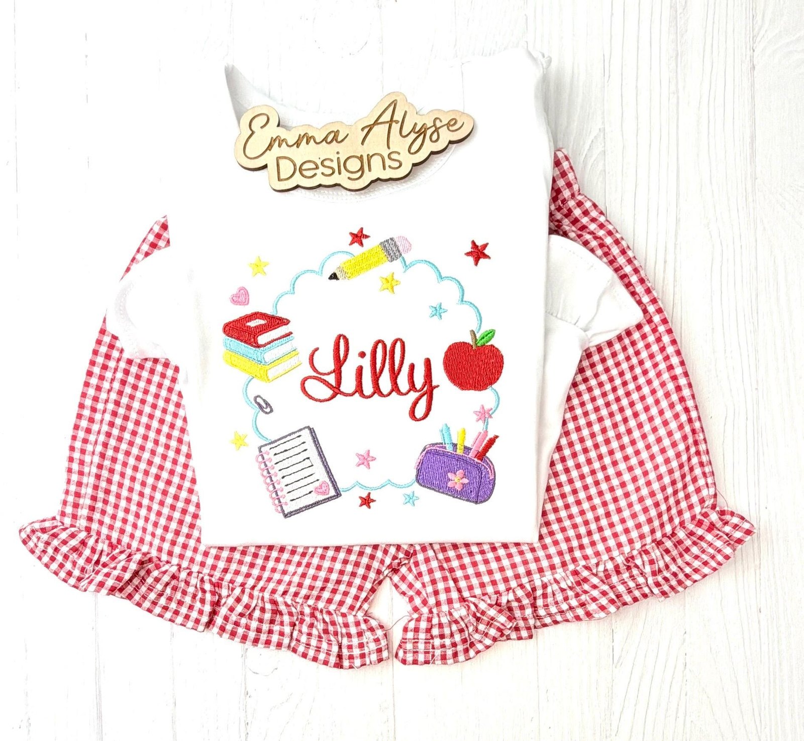 Girls Personalized School Outfit, Custom Embroidered First Day Shirt