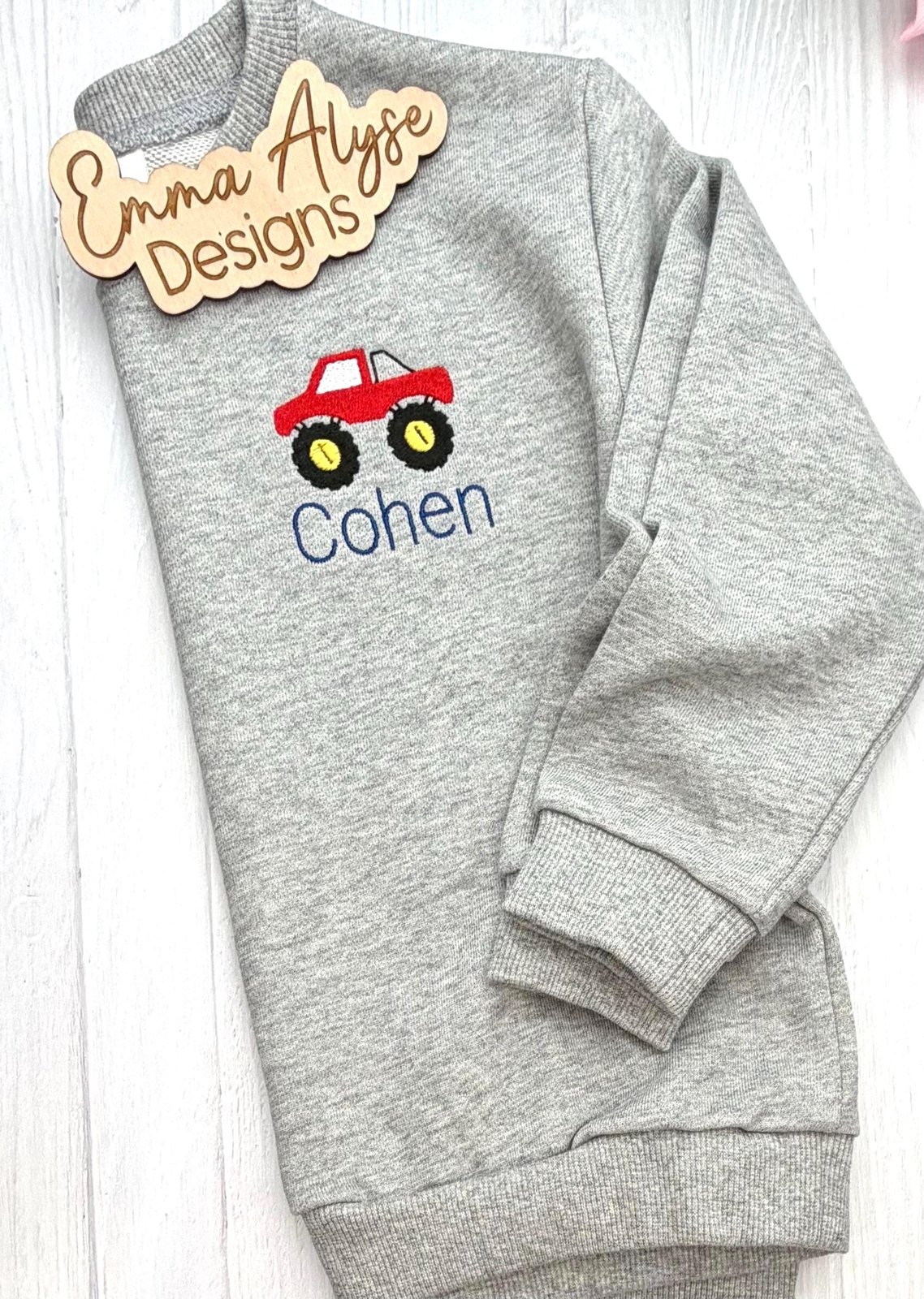 Kids Monster Truck Shirt, Boys Embroidered Sweatshirt, Boys Fall Clothes
