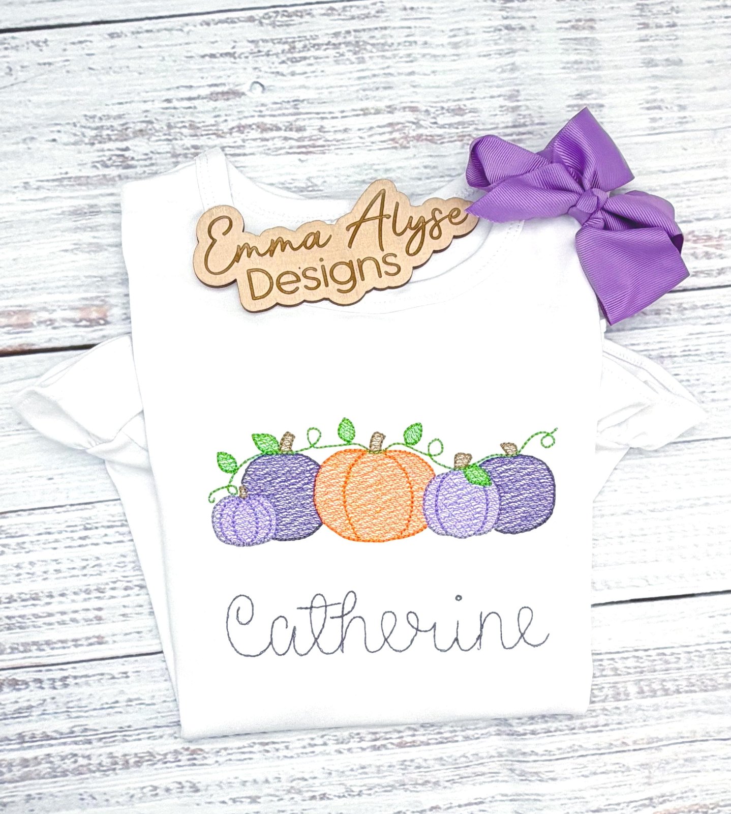 Personalized Embroidered Pumpkin Shirt for Girls, Purple Orange Fall Outfit