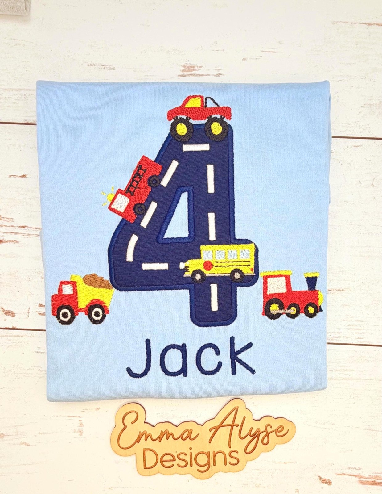 Boys 4th Birthday Shirt, Personalized Vehicle Tshirt, Transprtation Outfit, Custom Name Age