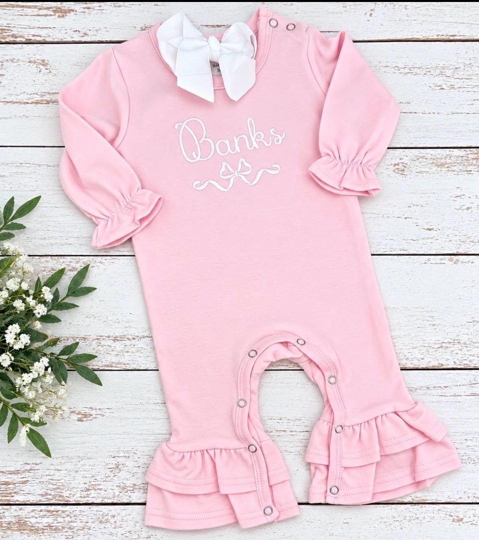 Personalized Baby Outfit, Monogram Girl Romper, Custom Newborn Footie