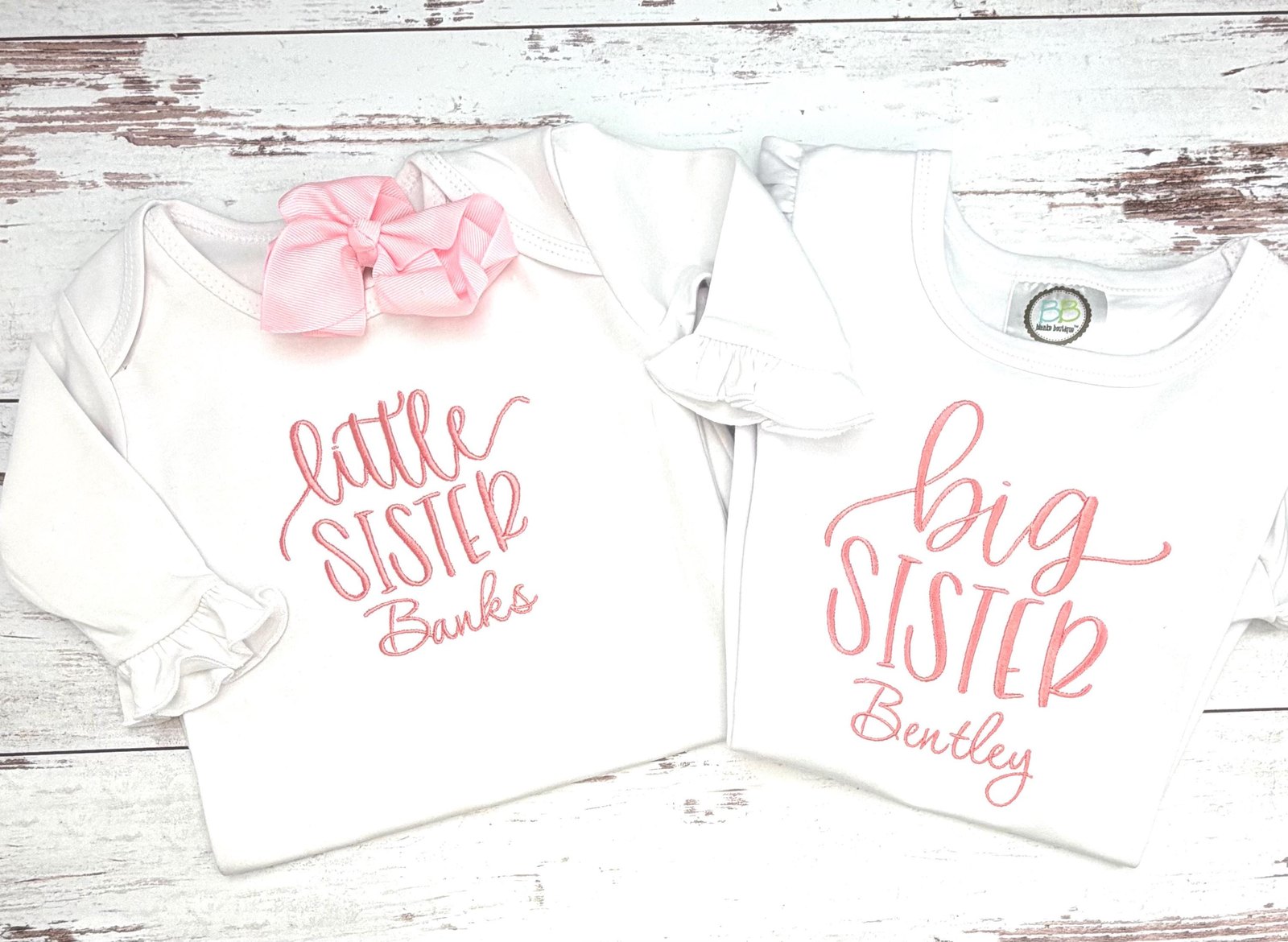 Personalized Big Sister Shirt & Little Sister Gown, Custom Sibling Set