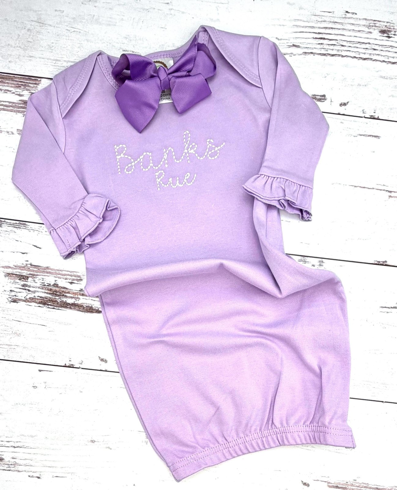 Personalized Embroidered Baby Gown Set, Newborn Gift, Bib & Burp Cloth