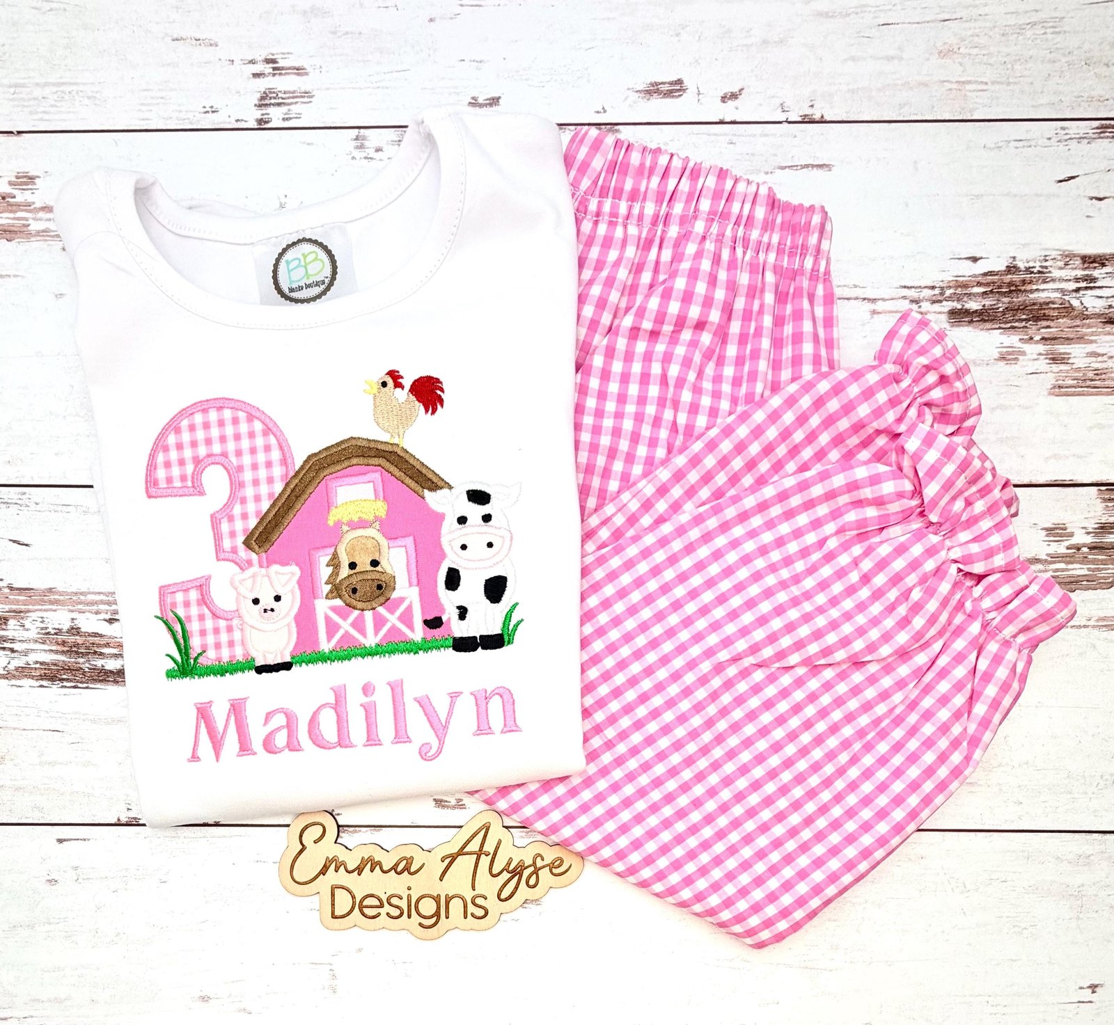 Farm Birthday Pants Outfit, Girls Personalized Barnyard Shirt Matching Pants
