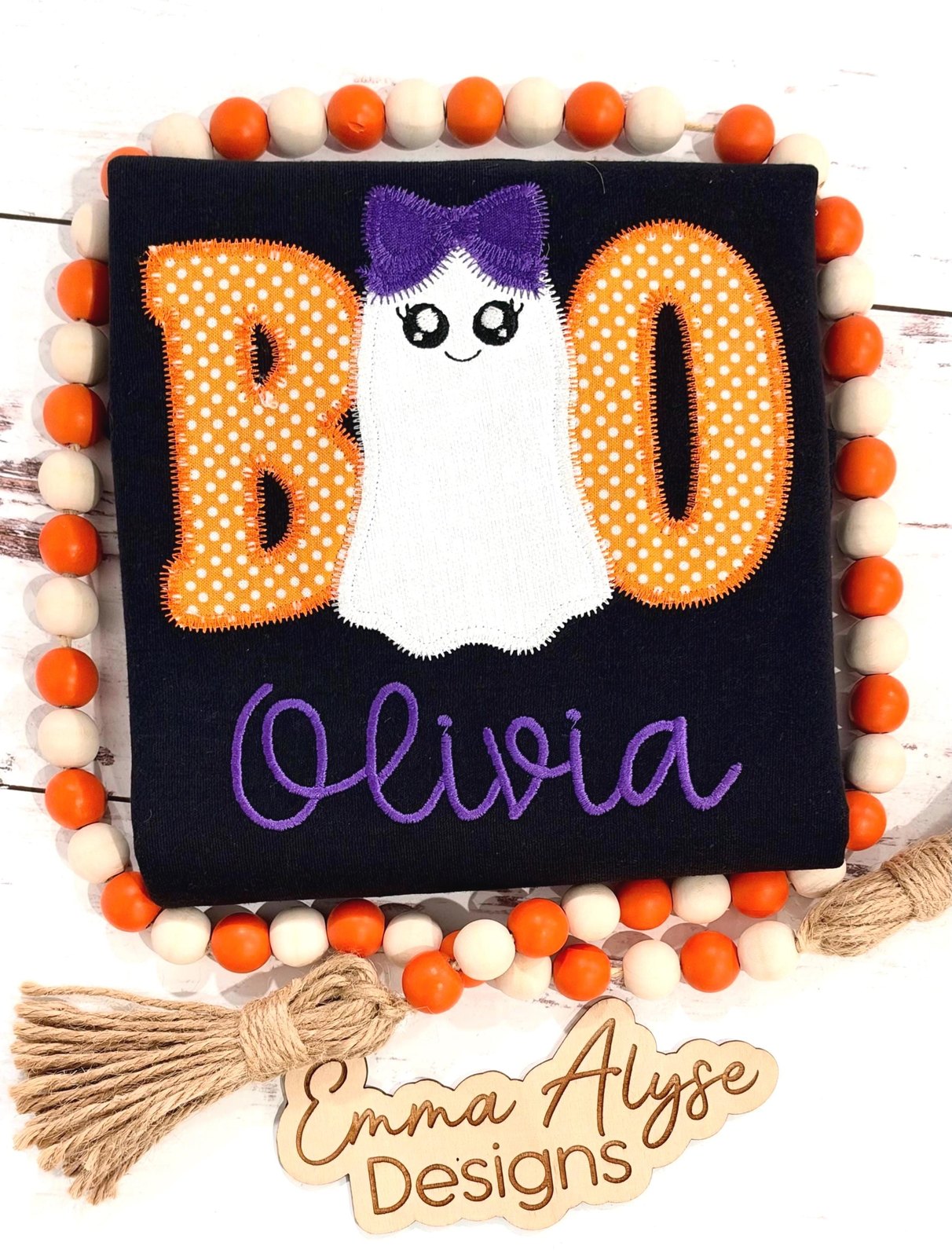 Personalized Girls Halloween Shirt, Embroidered Ghost BOO Appliqué, Custom Name
