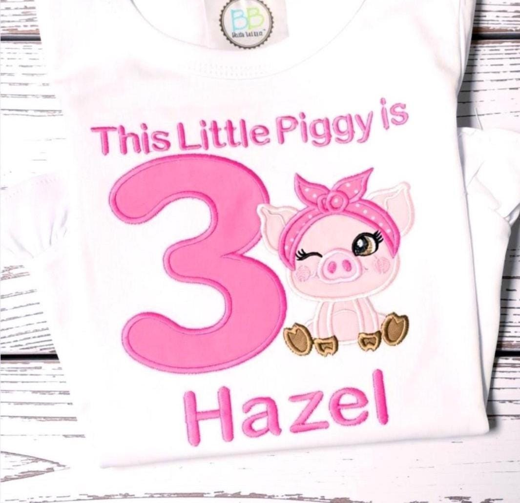 Personalized Little Piggy Birthday Shirt, Embroidered Farm Party Tee